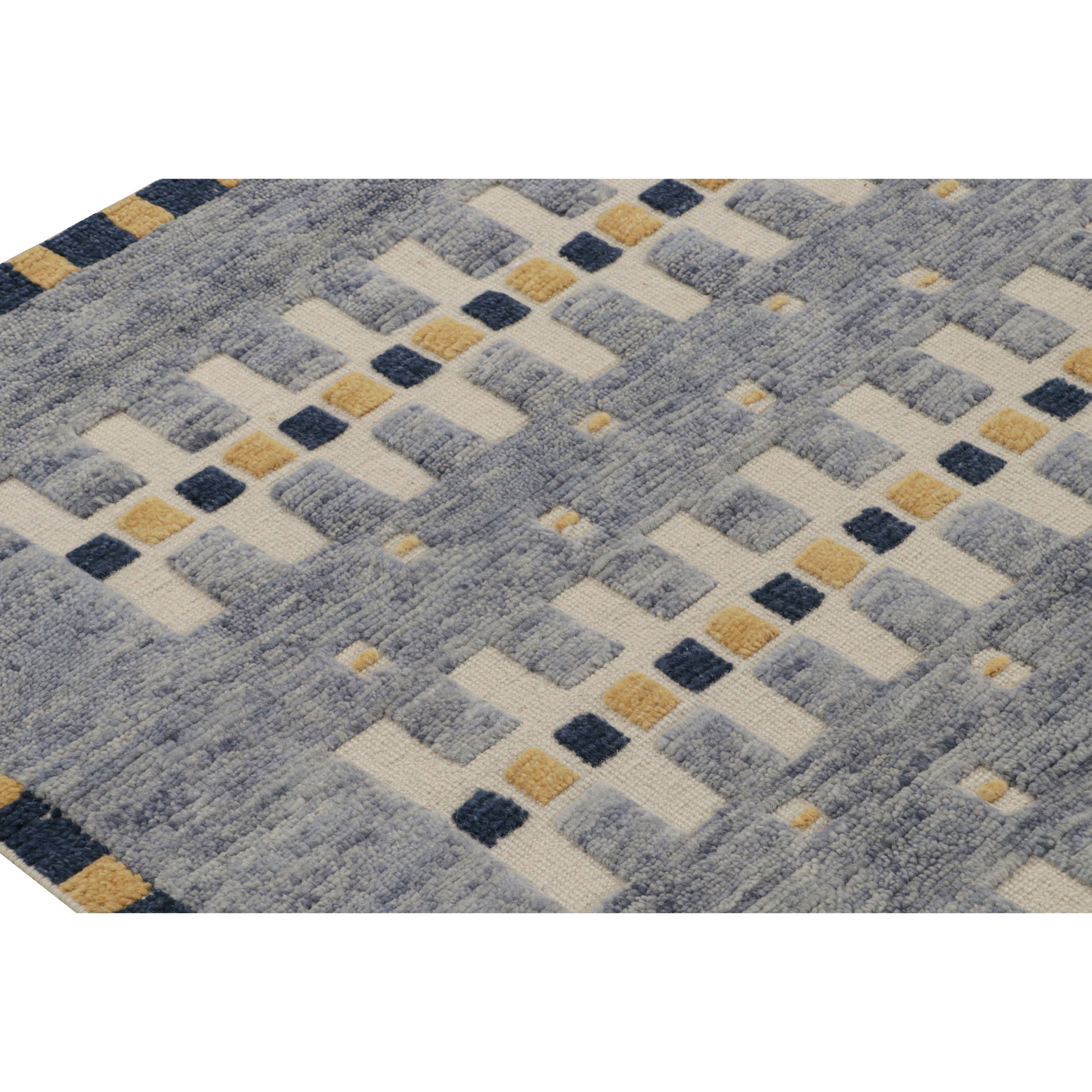 Blue Transitional Swedish Inspired Wool Rug 8'1 x 9'11 - Soft Handmade Area Carpet for Living Room, Bedroom & Office Decor
