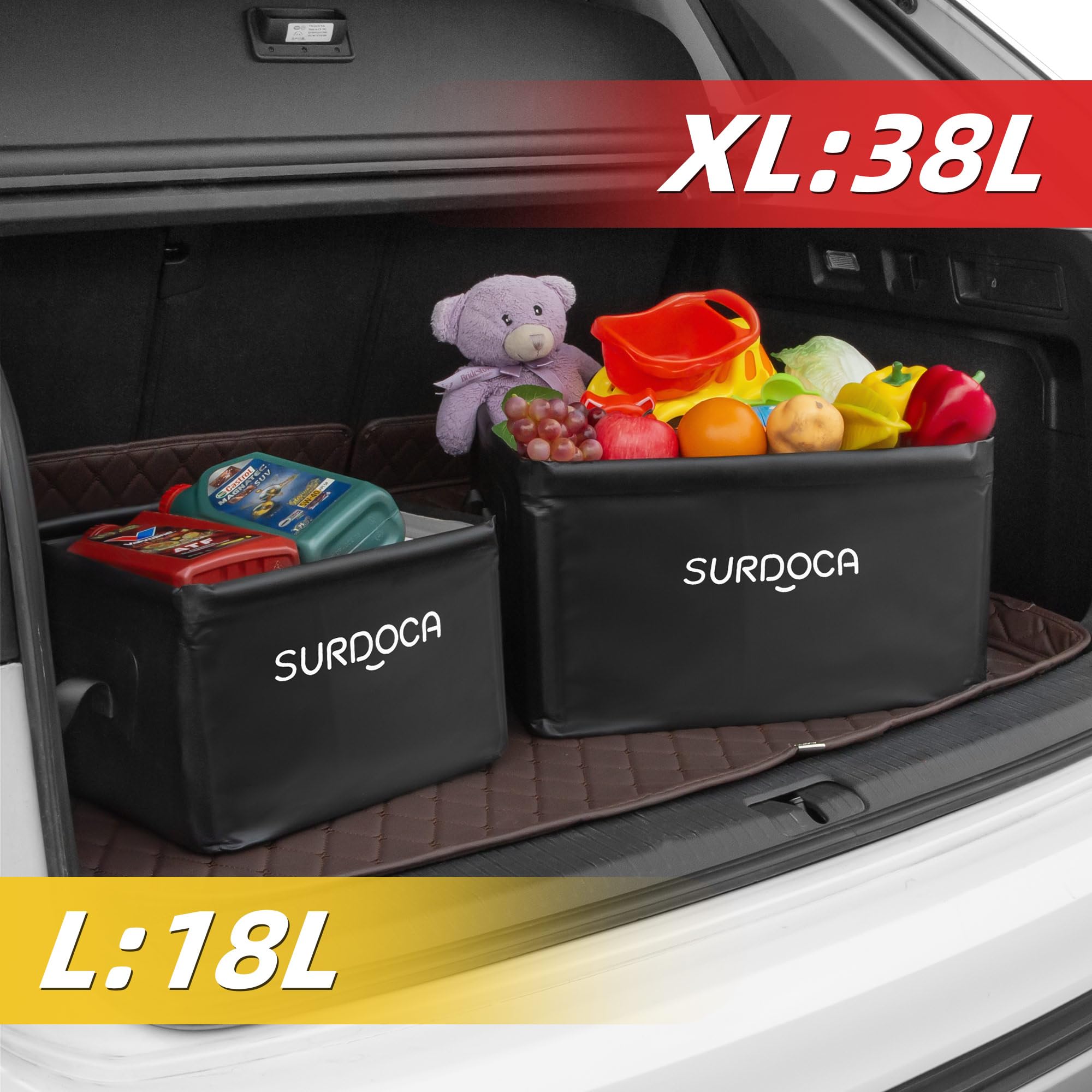 SURDOCA 18L Waterproof Foldable Car Storage Bag - Collapsible Trunk Organizer for Groceries, Anti-Mud Vehicle Storage | Perfect for Road Trips, Camping & Daily Commute