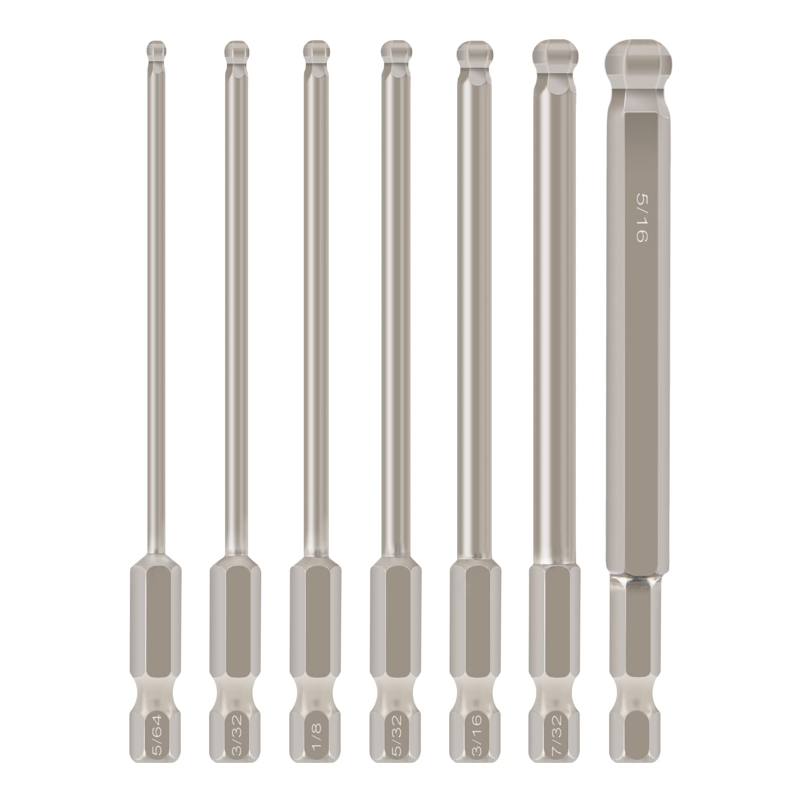 7-Piece SAE Ball End Hex Screwdriver Bit Set - Magnetic 1/4