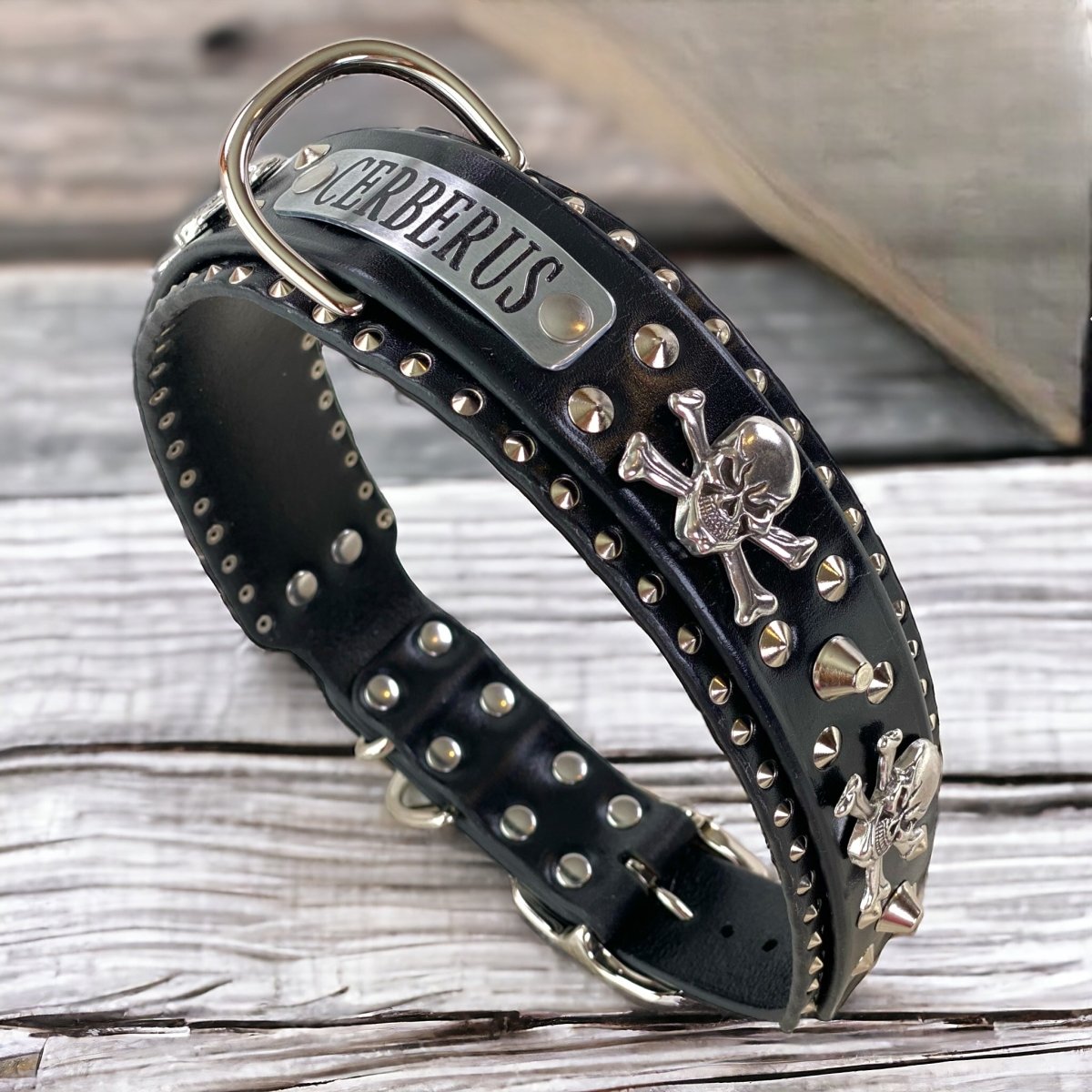 Custom Engraved Leather Dog Collar for Large Dogs - Barbarossa Personalized Pet Collar with Name Plate | Durable & Adjustable for Daily Walks, Training & Outdoor Adventures