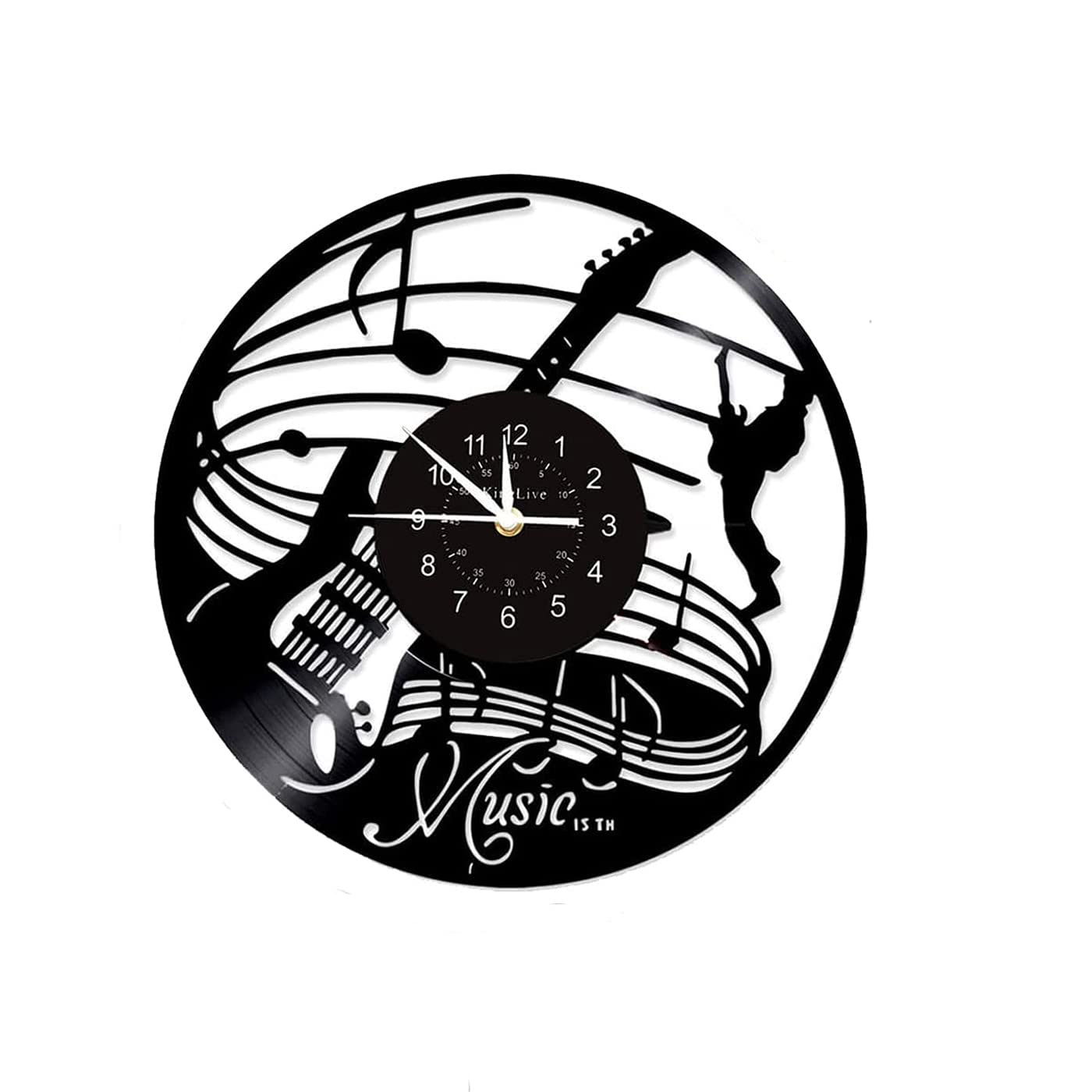 Guitar Vinyl Wall Clock - Silent Musical Instrument Record Wall Art for Home Decor - Perfect for Living Room, Bedroom & Music Studio