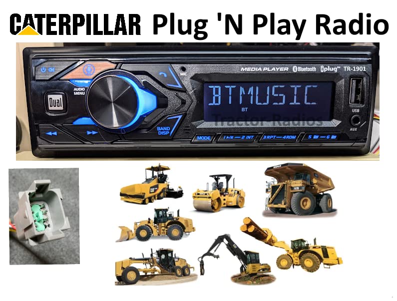Caterpillar TR-1901 Bluetooth Tractor Radio - 12V Plug & Play Stereo System for CAT Loaders, Dozers & Excavators | Weatherproof Heavy Duty Construction Equipment Audio | Works with Smartphones & MP3 Players