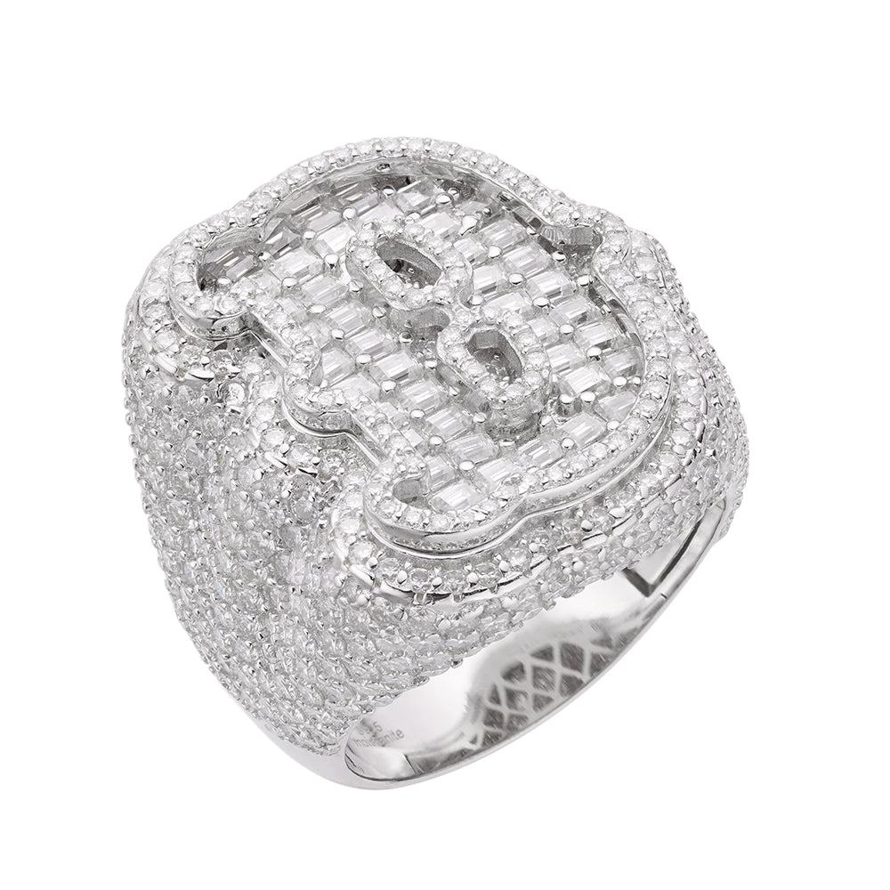 Moissanite Initial Ring for Men - 925 Sterling Silver Icy Baguette Letter A to Z - Custom Sizes Available - Perfect Gift for Birthday, Anniversary & Graduation