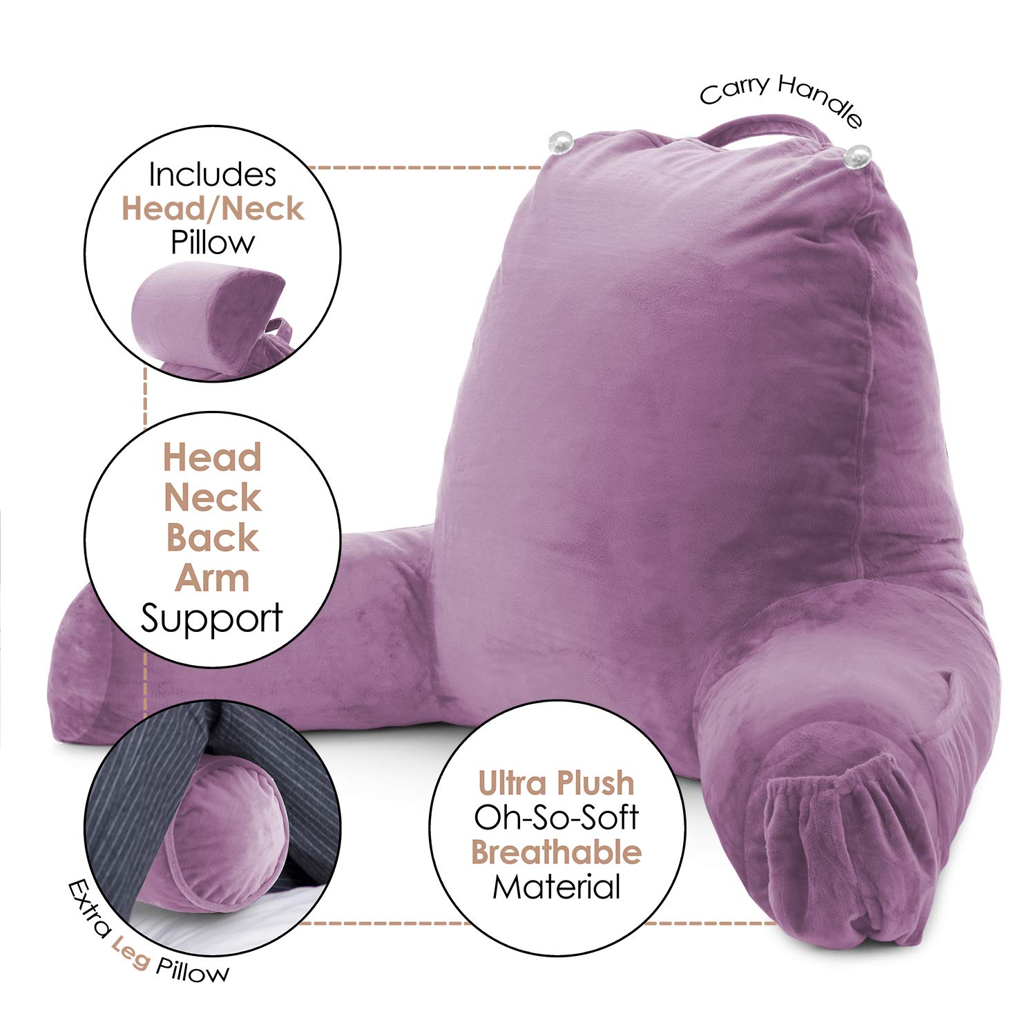 Nestl Large Reading Pillow for Bed - Shredded Memory Foam Back Support Pillow with Pockets - Perfect for Reading, Watching TV, or Relaxing in Bed - Lavender Dream Bed Rest Pillow for Adults & Kids