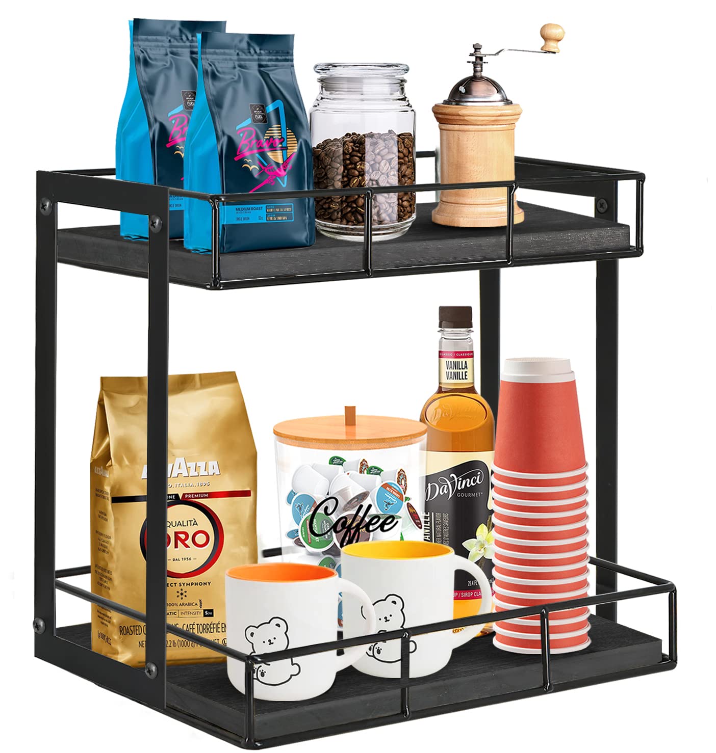 2-Tier Coffee Station Organizer - Coffee Pod & K-Cup Holder with Condiment Storage - Perfect for Coffee Bar Decor & Kitchen Countertop Organization - Ideal Gift for Coffee Lovers