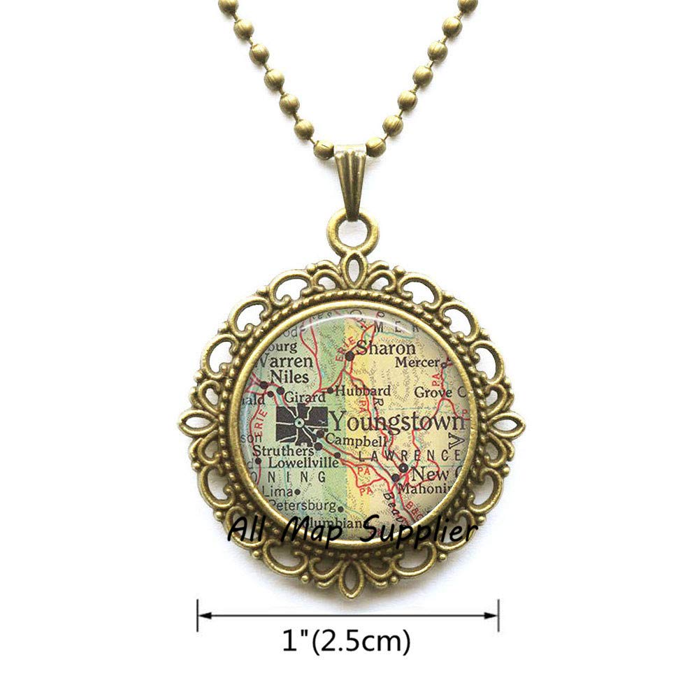 AllMapsupplier Youngstown, OH Map Necklace - Personalized Ohio Map Pendant Jewelry for Women - Perfect Gift for Travel Lovers & Locals