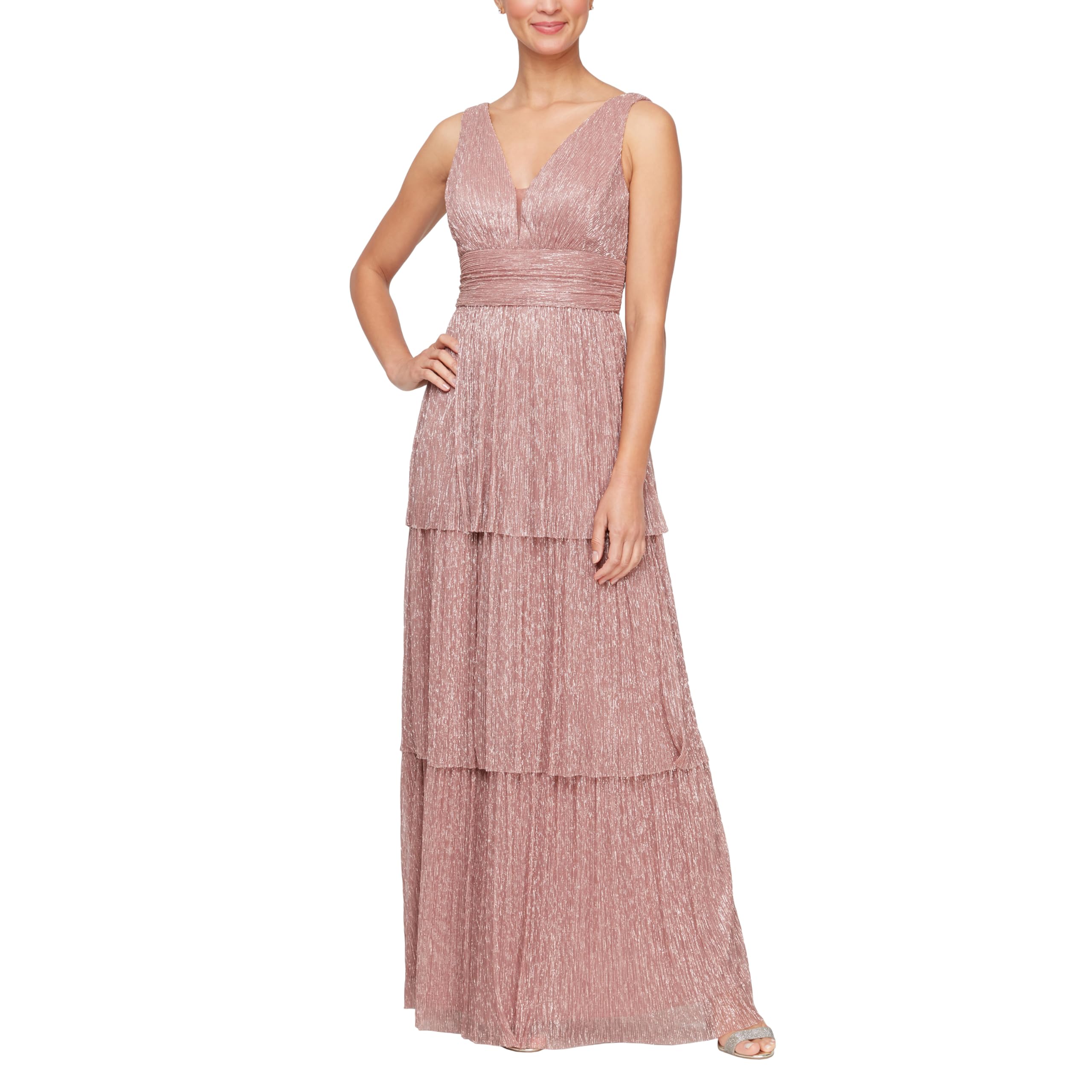 Alex Evenings Women's Sleeveless V-Neck Long A-line Formal Gown - Elegant Wedding Guest Dress & Party Wear for Evening Events, Galas & Special Occasions