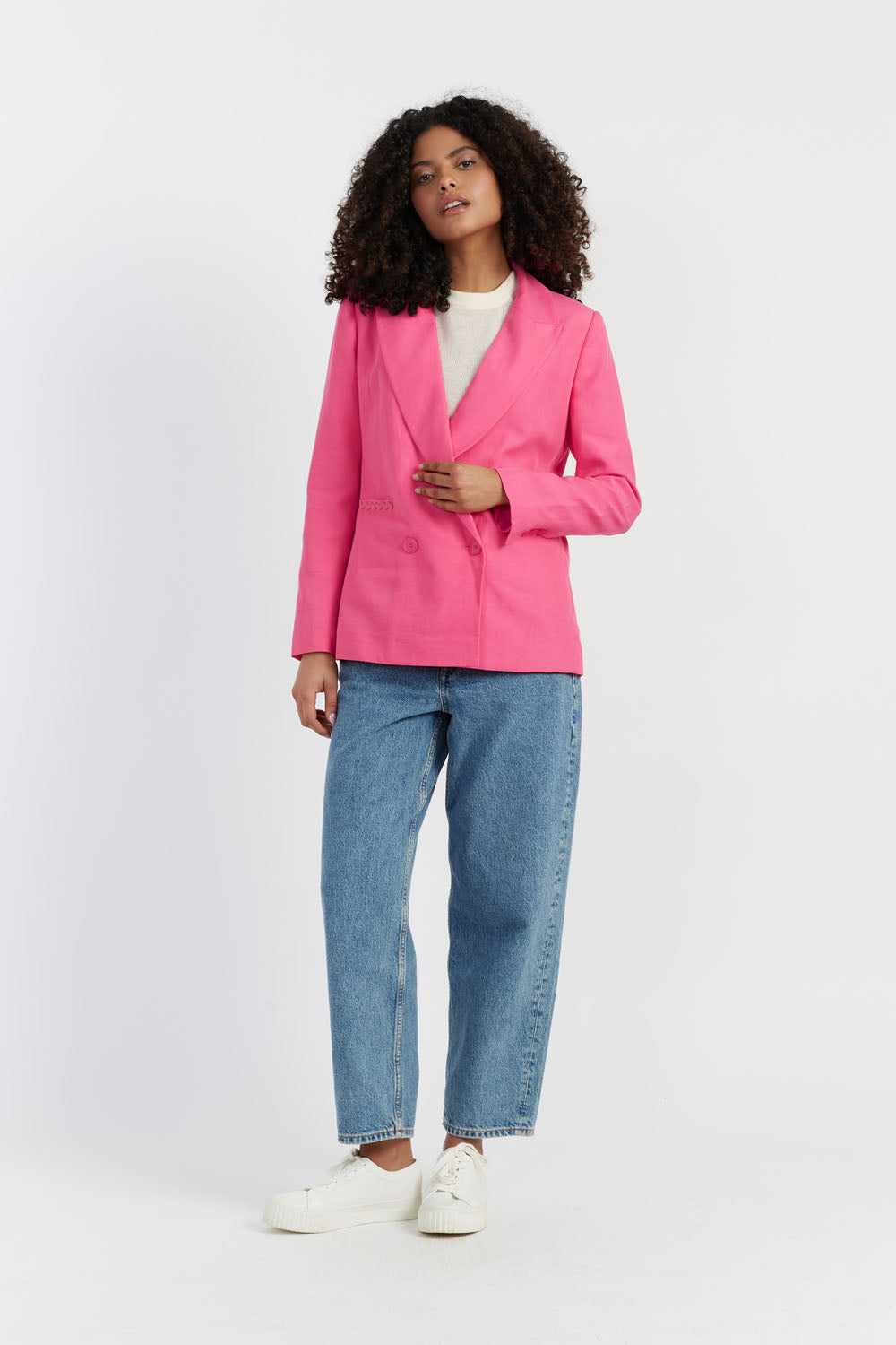 Stylish Rose Tencel Linen Blazer for Women - Breathable Summer Office Jacket - Perfect for Business Casual & Outdoor Events