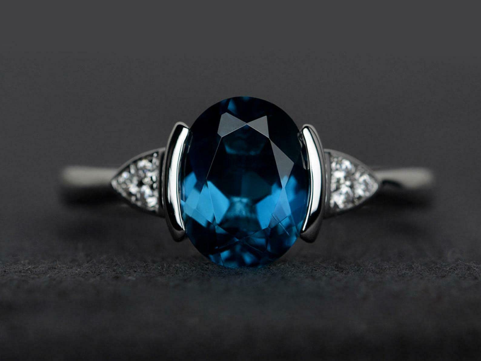 BeBold 3 Carat Oval London Blue Topaz Engagement Ring for Women - Petite Solitaire White Gold Plated Wedding Band, Perfect for Proposals, Anniversaries & Special Occasions