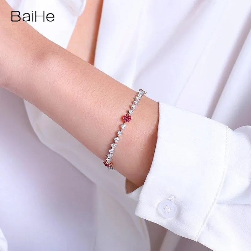14K White Gold Natural Ruby & Diamond Flower Bracelet for Women - Elegant Wedding Gift & Fine Jewelry - Perfect for Bridal, Anniversary, and Special Occasions