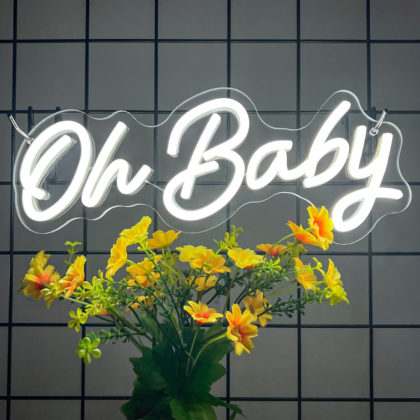 Oh Baby Neon Sign - Dimmable LED Wall Decor for Bedroom, Wedding & Baby Shower | USB Powered Custom Neon Light for Valentine's Day Gift & Birthday Party Backdrop | Perfect for Home Decor & Romantic Ambiance