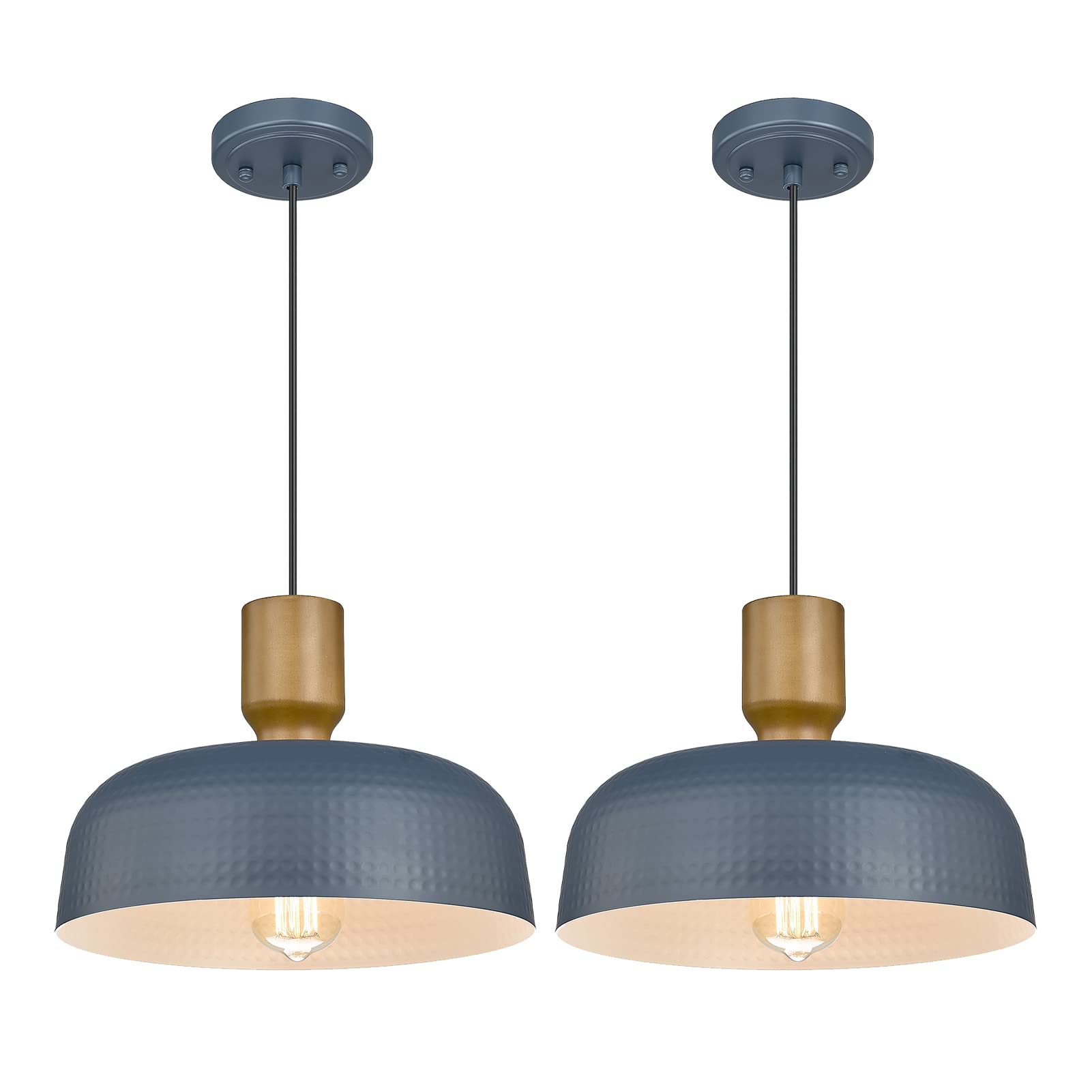 Modern Hammered Metal Pendant Light Fixtures - Adjustable Height Ceiling Hanging Lamp for Kitchen Island Lighting, 2-Pack | Perfect for Dining Room, Living Room & Bedroom Decor