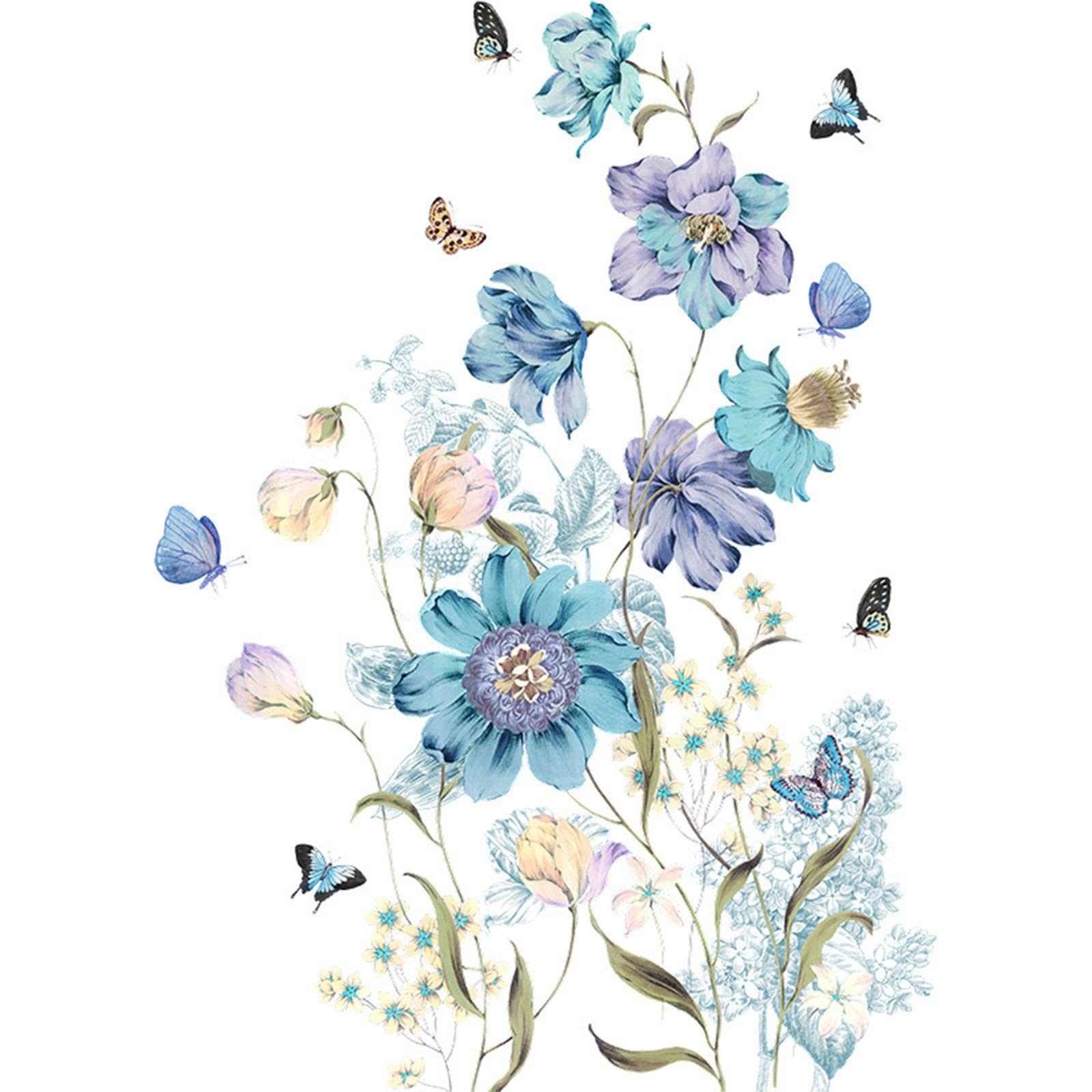 Blue Flower Butterfly Wall Decals - Bedroom Mirror Decor, Living Room & Porch Wall Stickers - Thing 1 and Thing 2 Themed Home Decor for Kids Room, Nursery and Playroom