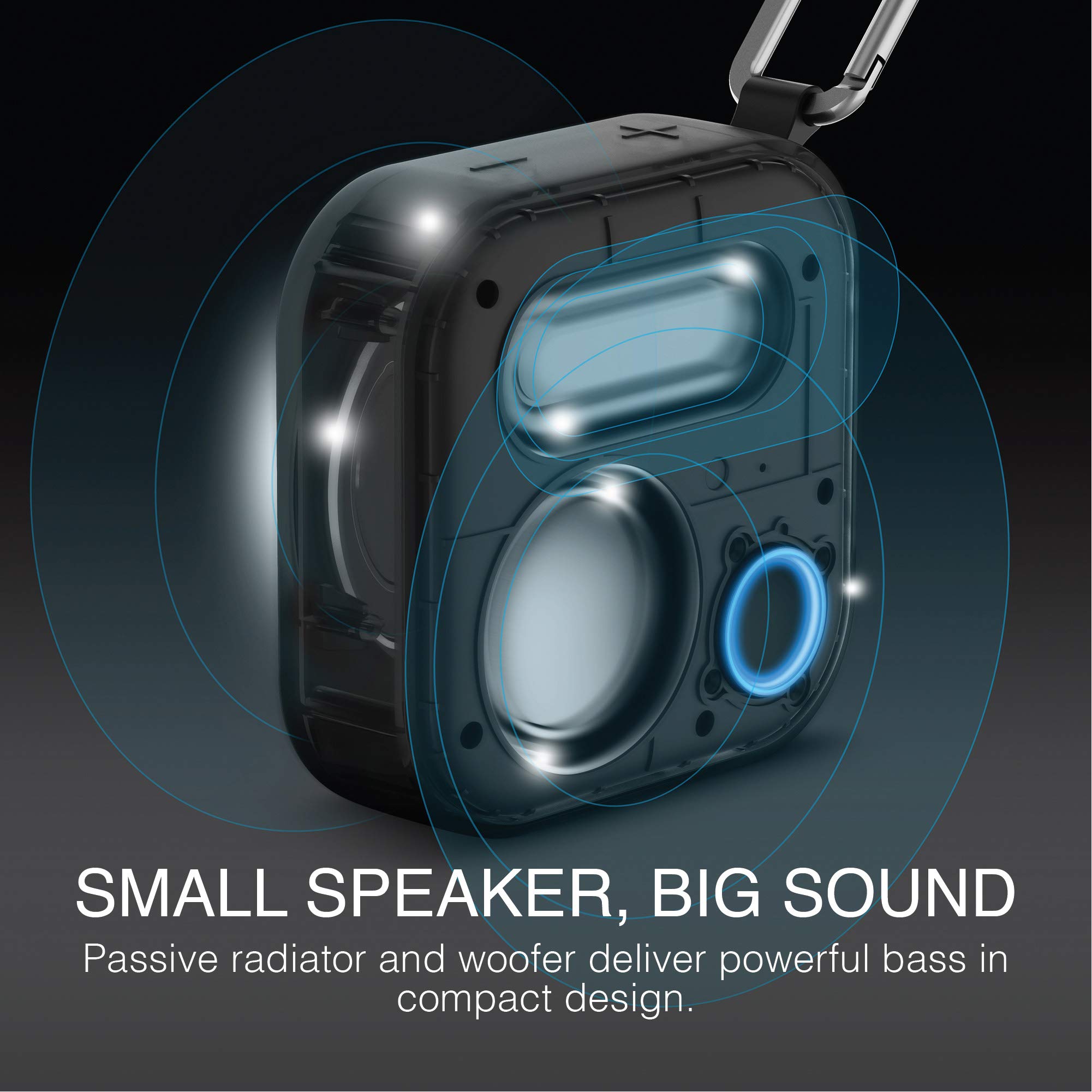 Brookstone IPX7 Waterproof Bluetooth Speakers, Portable Wireless Speaker with Carabiner Clip, Tap to Link Multi-Room Audio, Ideal for Outdoor Adventures, Home Office, and Desktop Monitor Setup