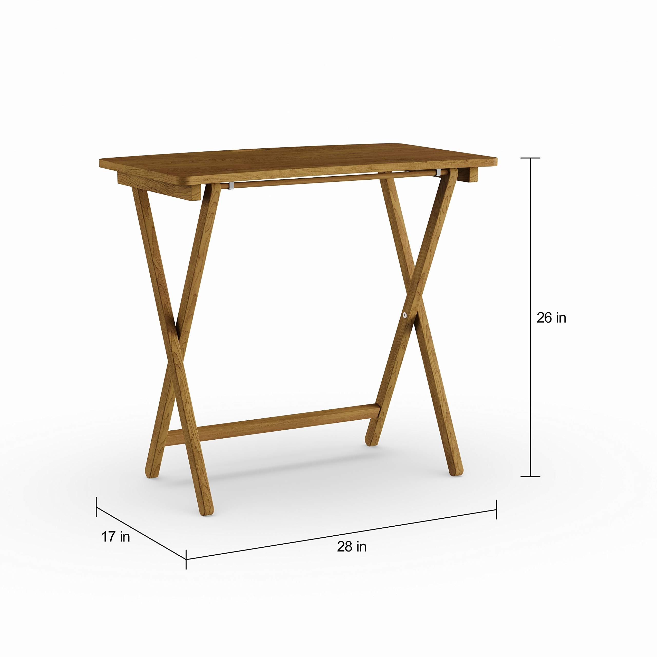 Brown Traditional Rectangle Goosefoot Red Oak Folding TV Tray Table with Hardware Storage - Perfect for Living Room Snacks, Bedroom Breakfast, or Office Workspace