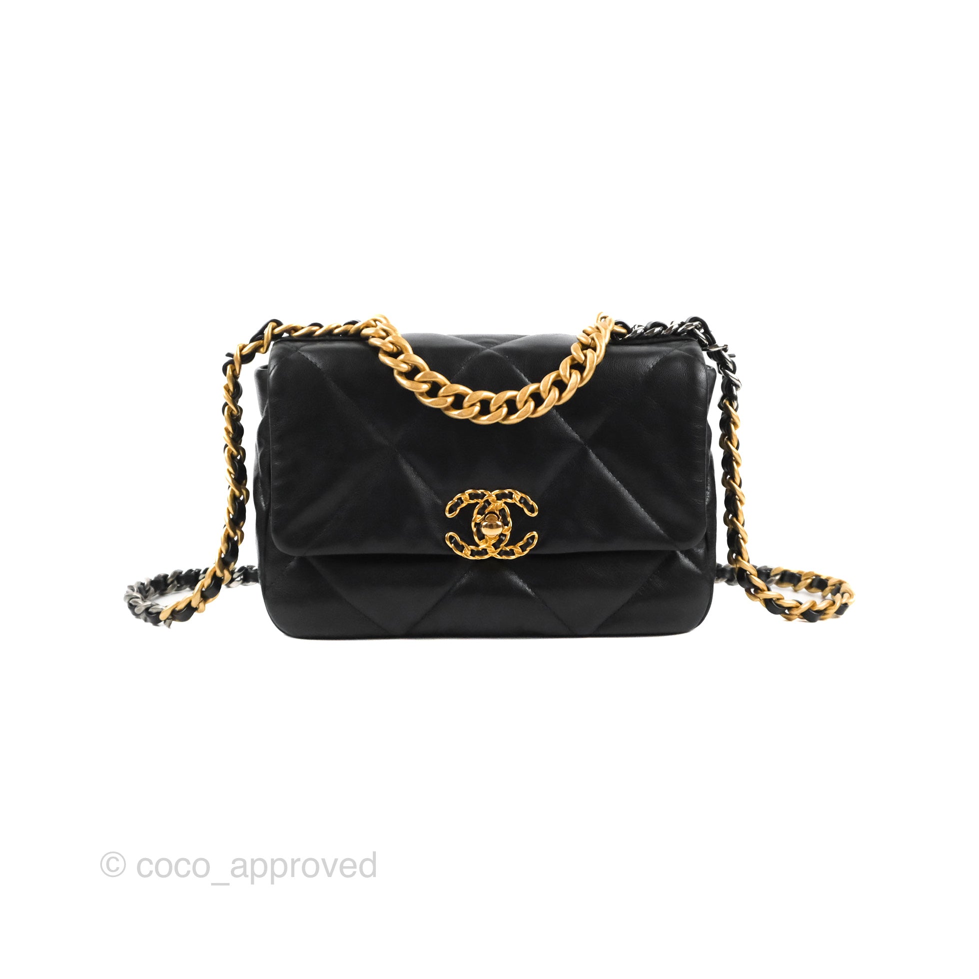 Chanel 19 Small Handbag Black Goatskin Leather Mixed Gold & Silver Hardware - Luxury Crossbody Bag for Women, Perfect for Date Night & Evening Events