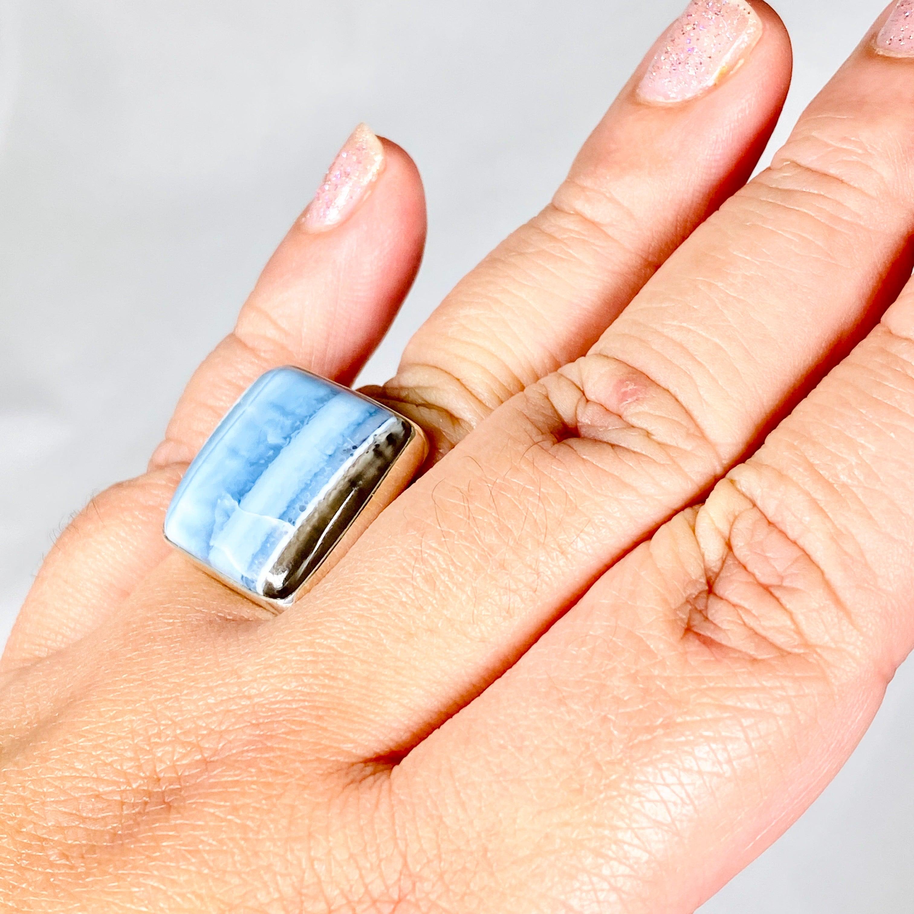 Owyhee Blue Opal Square Ring Size 11 - Handmade Sterling Silver Jewelry for Women, Unique Gemstone Gift for Her - Perfect for Weddings, Anniversaries & Special Occasions