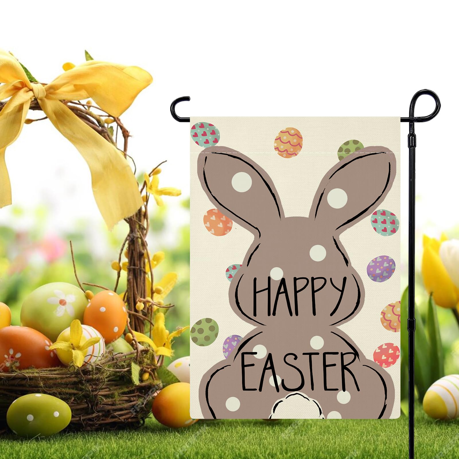 12x18 Inch Double Sided Easter Garden Flag - Happy Easter Bunny Yard Decoration for Spring Holiday Outdoor Decor | Perfect for Front Porch, Lawn, Garden & Seasonal Festivities