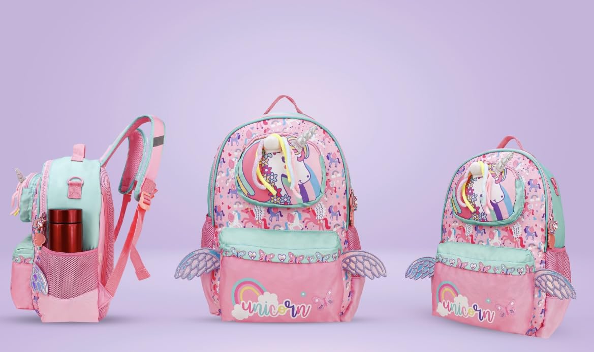 **ADSON Unicorn Wings Lightweight Orthopedic School Backpack for Kids & Toddlers - Spacious Travel Bag, Water-Resistant, Plush Shoulder Bag for Preschool & College - Perfect Gift for Girls (Unicorn Pink) - Ideal for School, Travel & Daily Use**