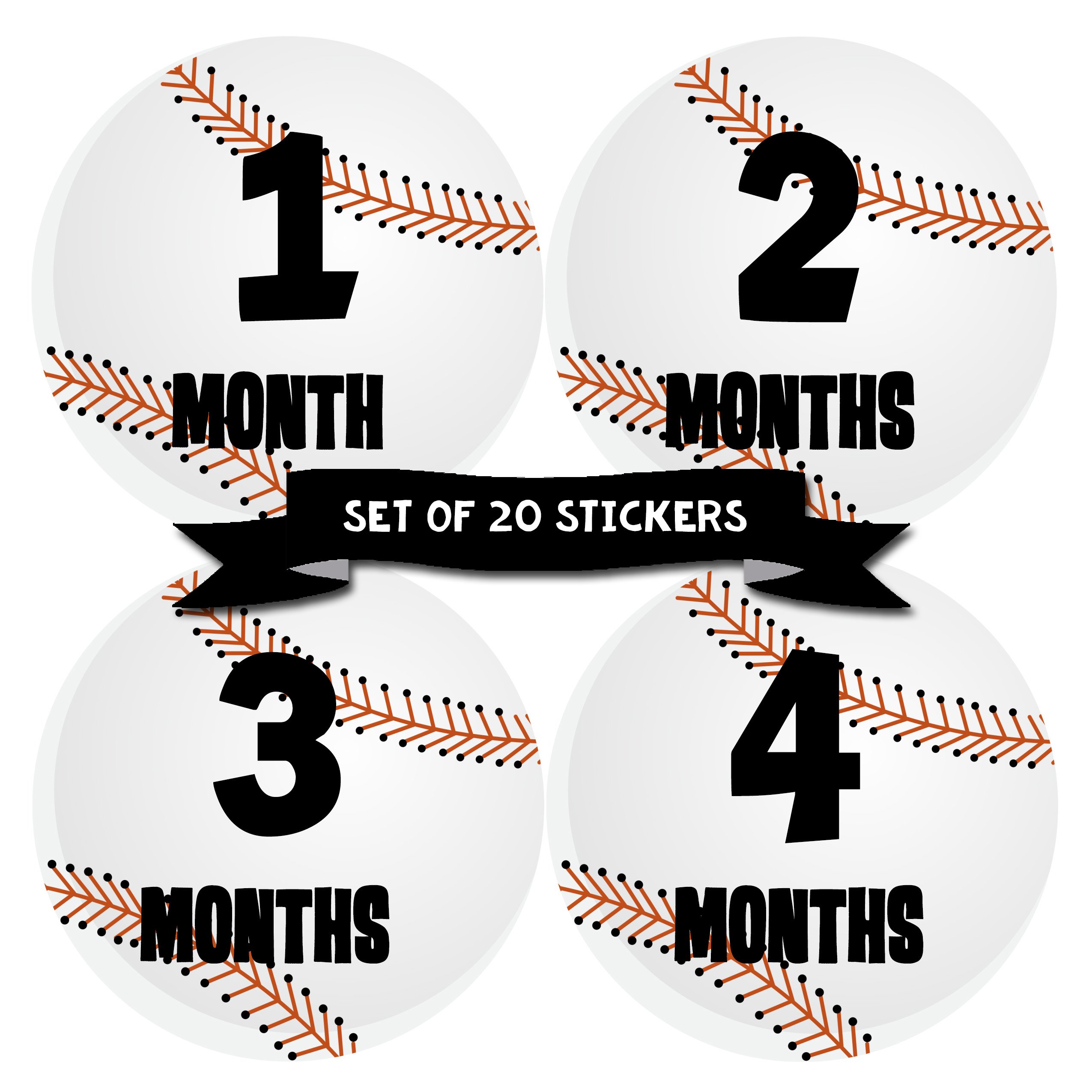 Baby Monthly Milestone Stickers for Newborn Boys - Baseball Theme - Set of 20 Adhesive Stickers - Perfect for Baby Photo Shoots, Scrapbooking & First Year Memory Keepsakes