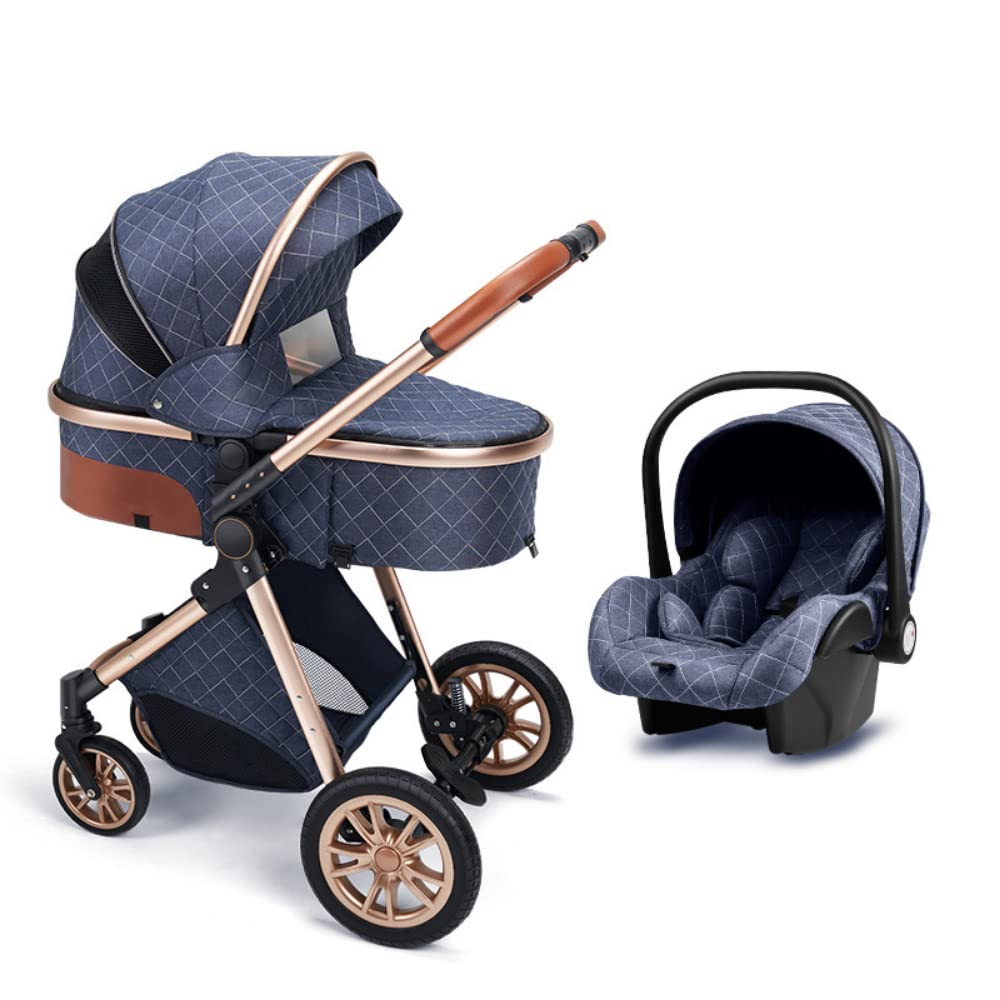Premium Baby Stroller with Bassinet | Lightweight Folding Pram for Newborns & Infants | Navy Blue Travel System | Perfect for Park Walks, Shopping & Family Outings