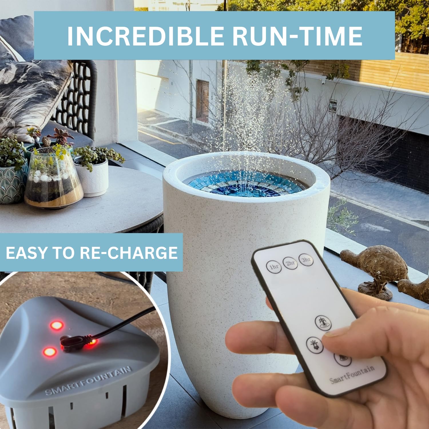 Hydria Water Fountain Kit – Convert Any Pot into a Beautiful Fountain | Rechargeable Battery, LED Lights & Remote Control | Indoor & Outdoor Use | Easy Setup (Pot Not Included) | Perfect for Gardens, Patios & Home Decor | British Brand