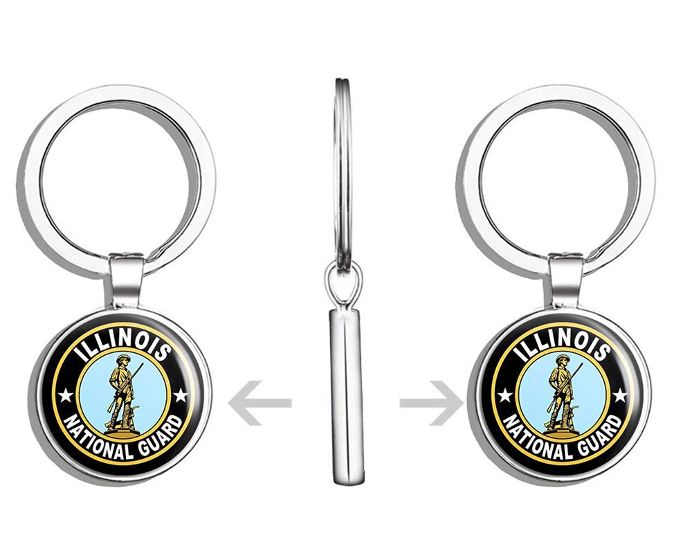 Illinois National Guard Seal Stainless Steel Keychain - Double Sided Military Logo Key Ring for Car Keys, House Keys & Key Finder - Perfect for Soldiers, Veterans & Military Enthusiasts