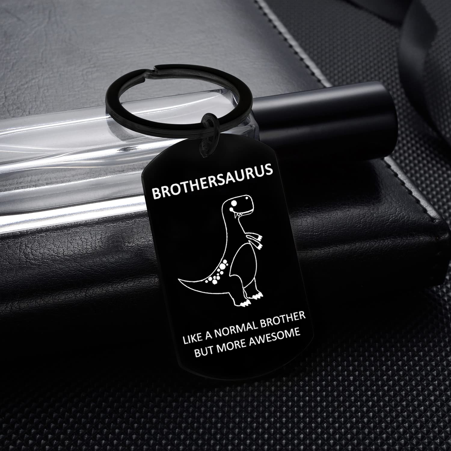 YEEQIN Personalized Dinosaur Keychain - Funny Brothersaurus Gift for Men, Little Brother & Best Friend - Perfect Birthday Gift for Brother, Office Desk Decor & Daily Carry Accessory