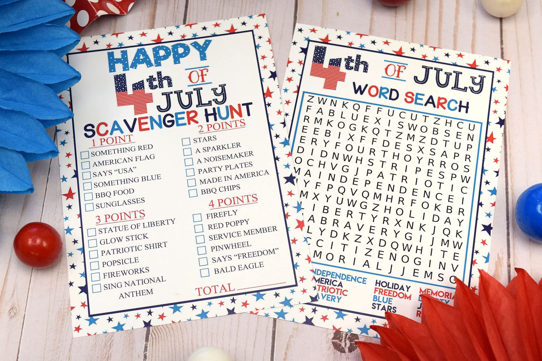 Amanda Creation 4th of July Patriotic Word Search & Scavenger Hunt Game Cards - 10 Pack (5