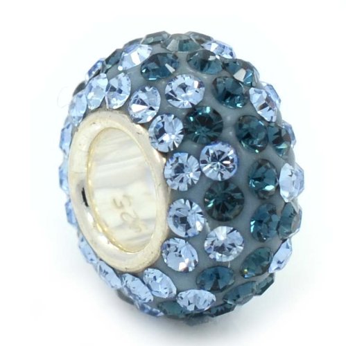 925 Sterling Silver Blue Crystal Charm Bead for Jewelry Making