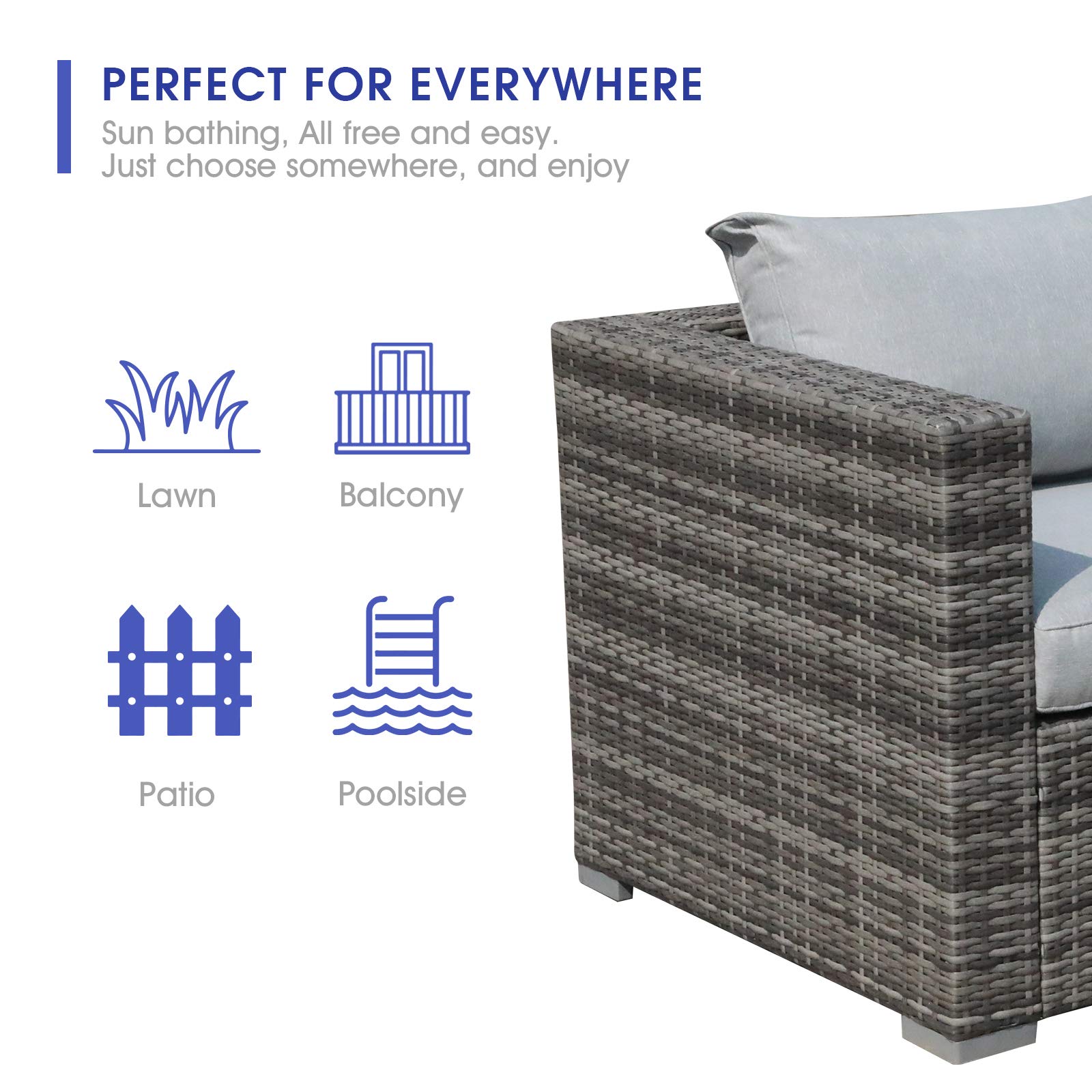 All-Weather Grey PE Rattan Outdoor Loveseat Set - 2-Piece Wicker Sectional Sofa with Light Grey Cushions | Patiorama Corner Sofa for Patio, Garden & Poolside Relaxation