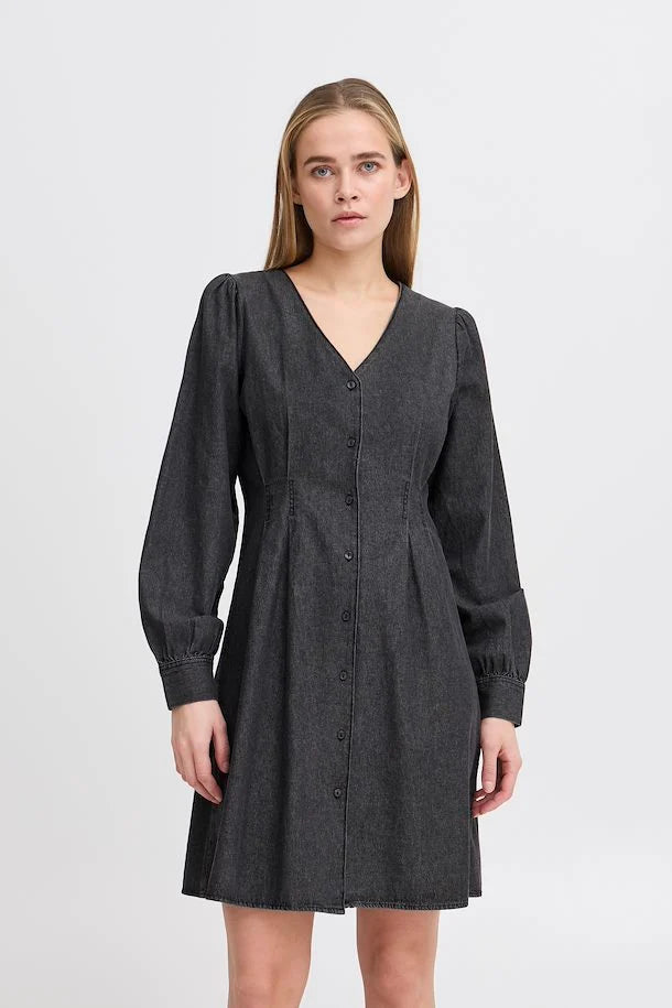 Annabelle Denim Dress for Women - Washed Black Vintage Style Mid-Length Jean Dress - Perfect for Casual Outings, Date Nights & Summer Fashion