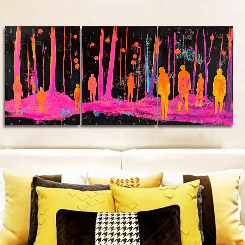 3-Piece Pink People in the Woods Wall Art Set - 40x60cm Framed Canvas Prints | High Quality Australian Made Ready-to-Hang Decor for Living Room, Bedroom & Office