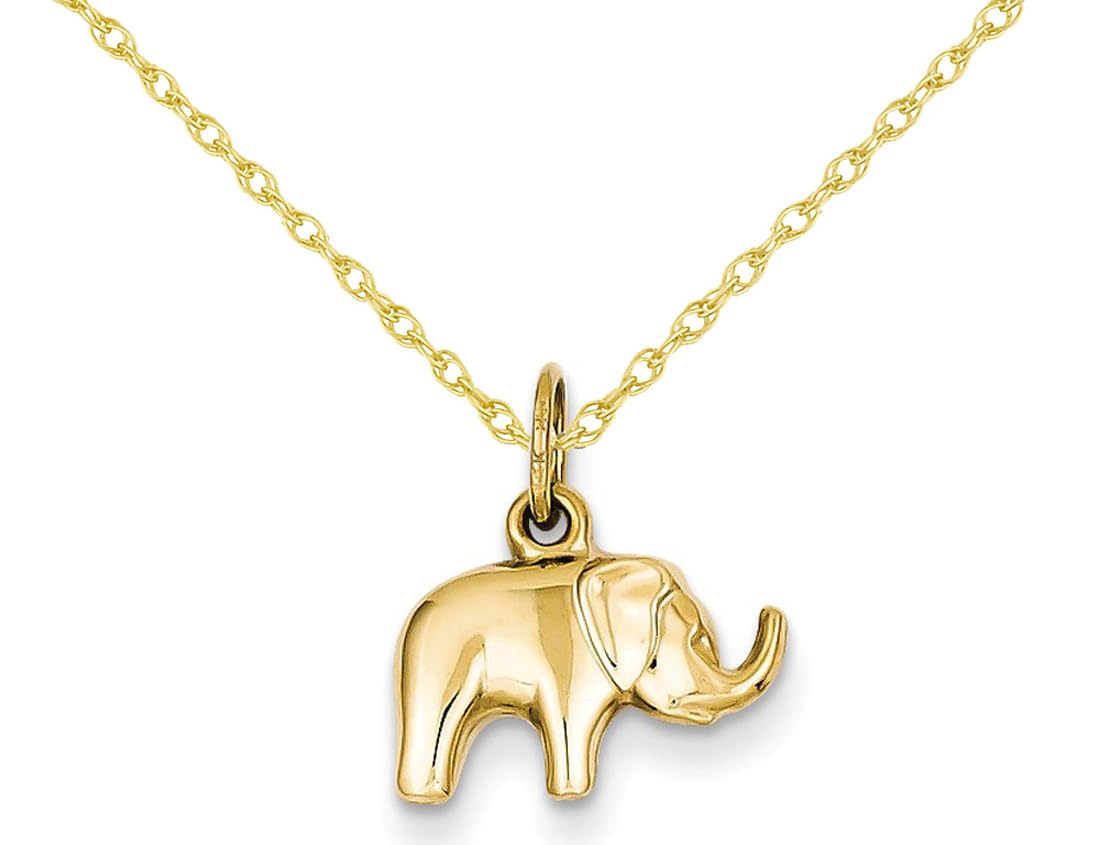 14K Yellow Gold Elephant Charm Pendant Necklace with Chain - Elegant Jewelry Gift for Women, Birthday, Anniversary & Special Occasions