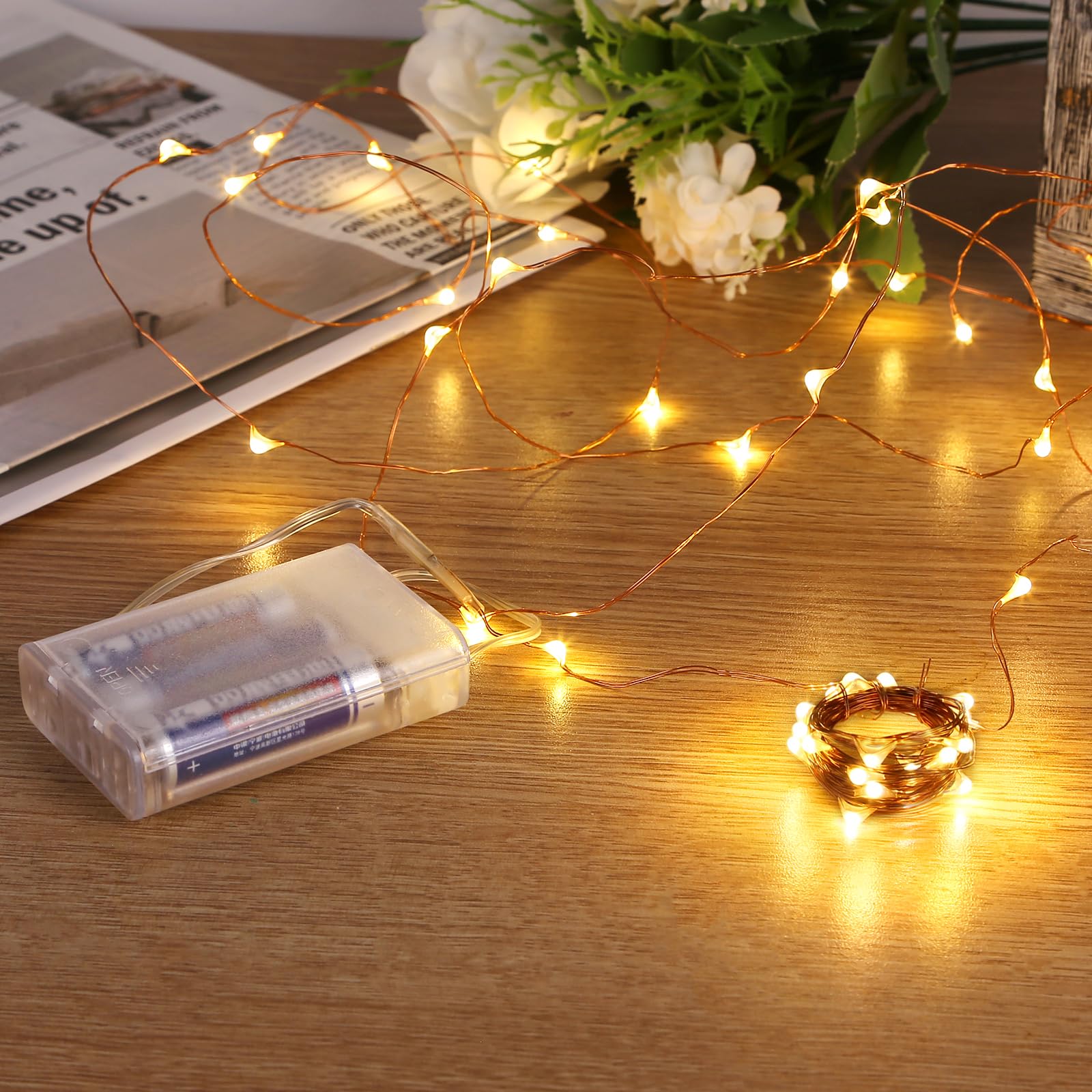 Sanniu 8 Pack Fairy Lights Battery Operated - 5m Warm White String Lights for Christmas, Wedding & Home Decor