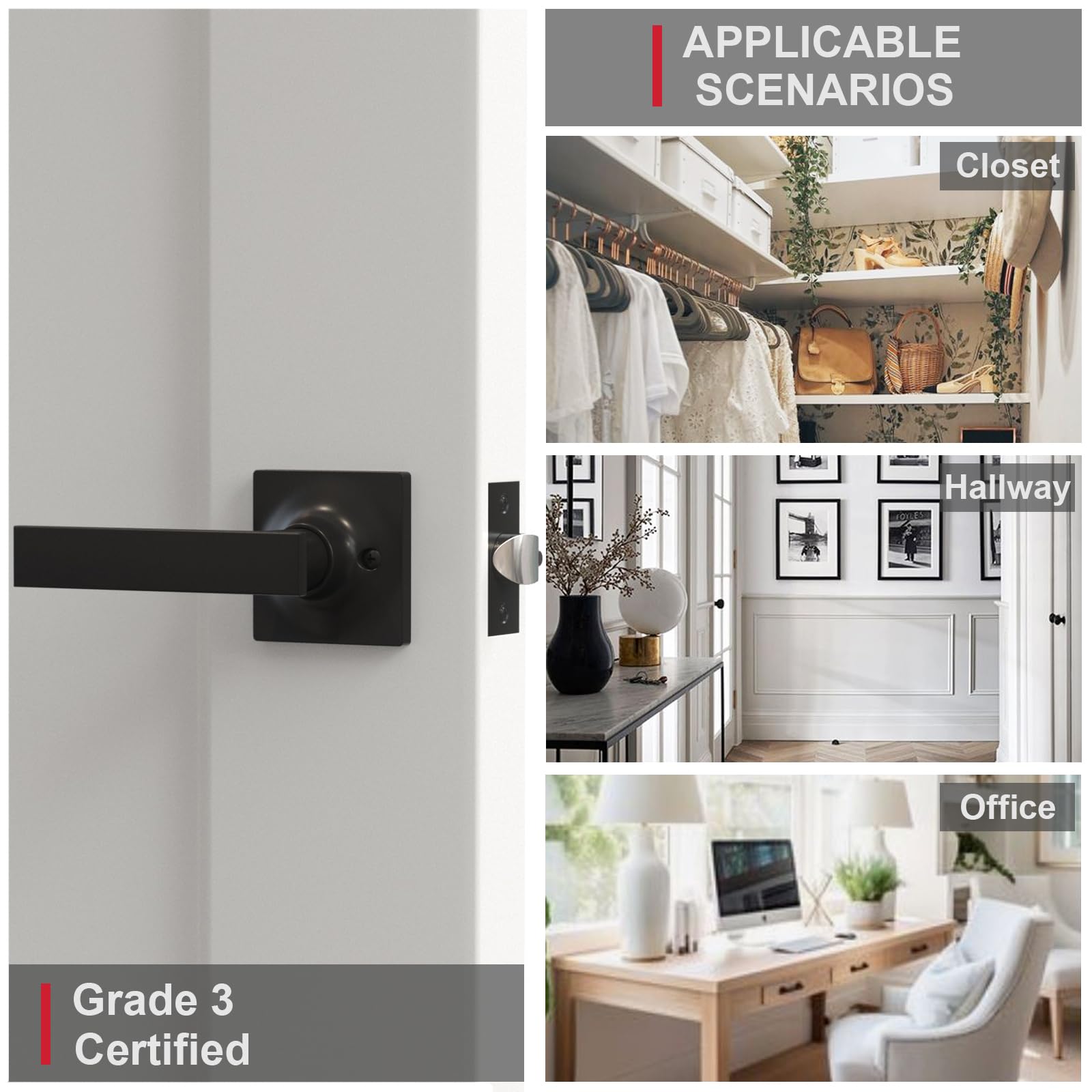 Matte Black Door Handle - Heavy Duty Passage Levers for Closet & Hallway (1 Pack) - Left/Right Reversible