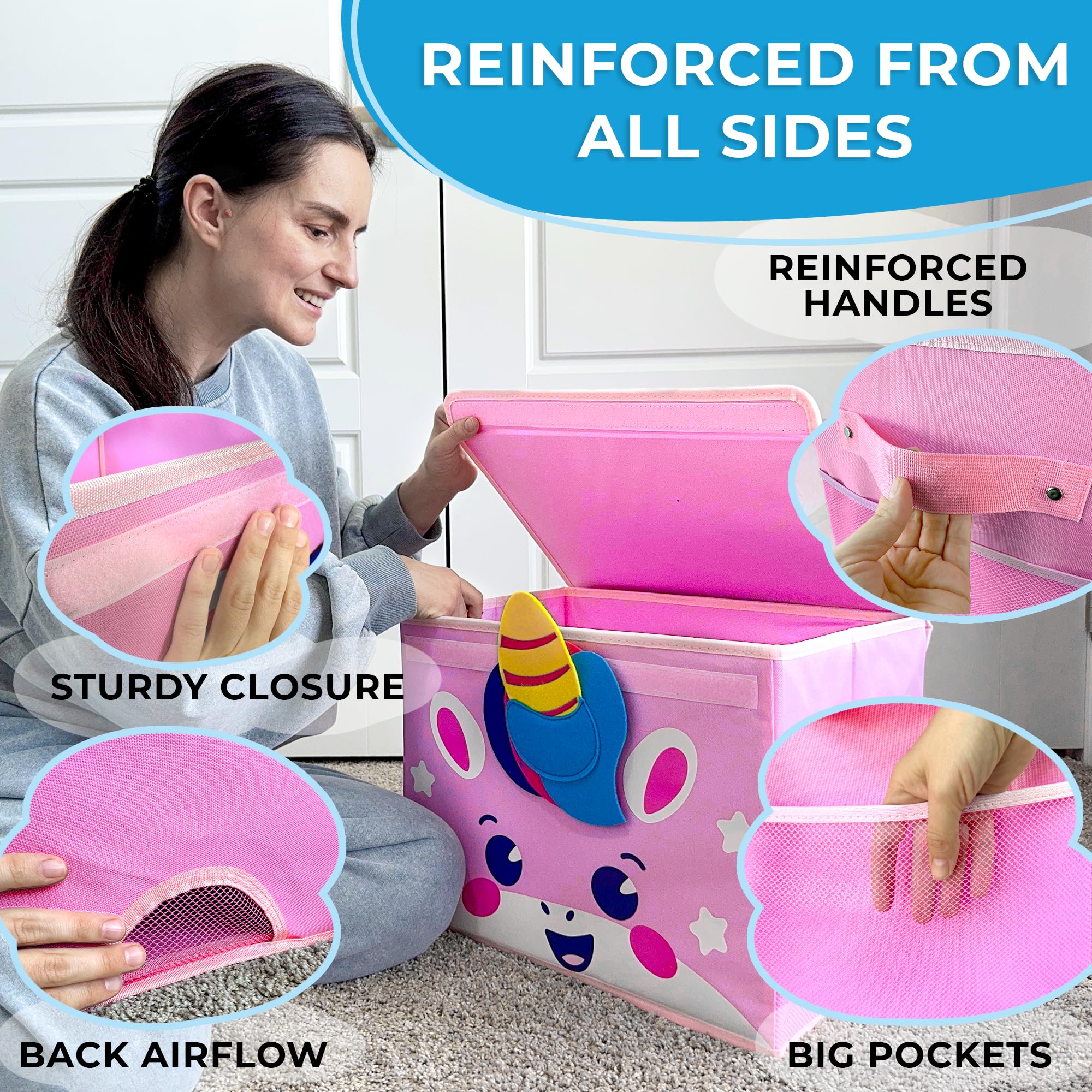 QUOKKA Kids Toy Storage Box - 16x12x10 Inch Collapsible Fabric Toy Organizer with Handles & Flip-Top Lid - Foldable Playroom Bin for Boys and Girls - Perfect for Nursery, Bedroom, and Playroom Organization