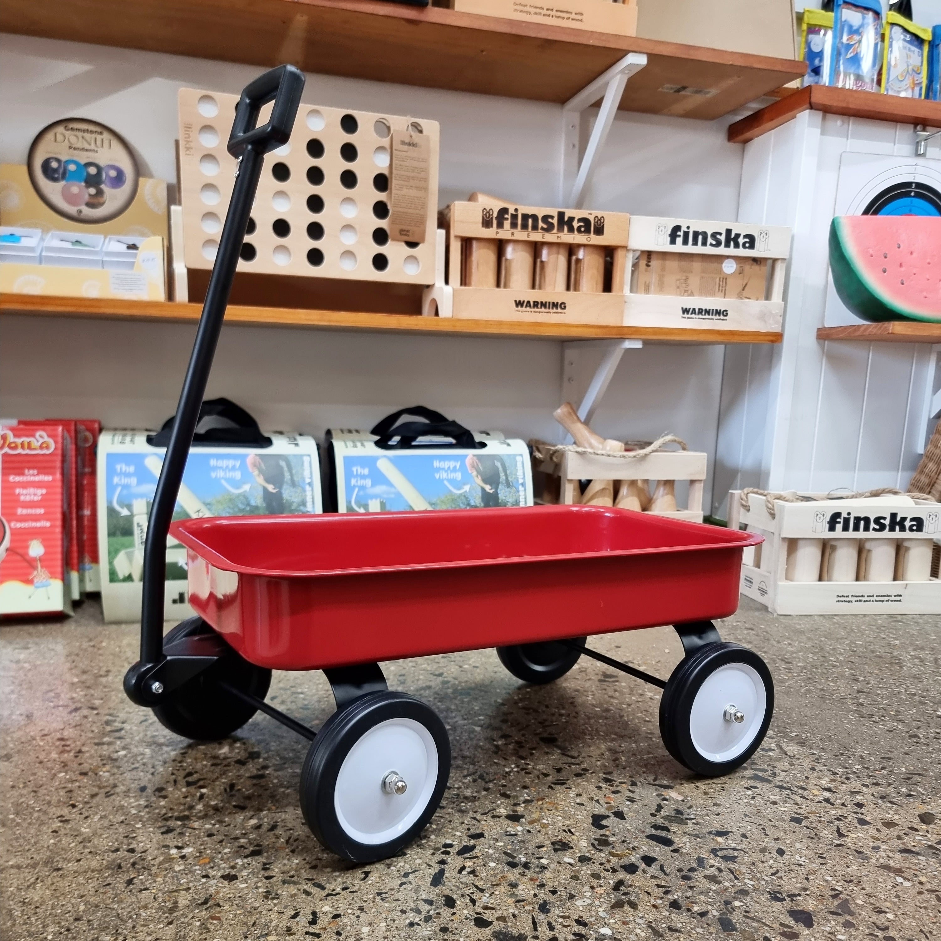 Classic Red Metal Kids Wagon with Stow & Go Feature - Perfect for Outdoor Play, Picnics, and Backyard Adventures