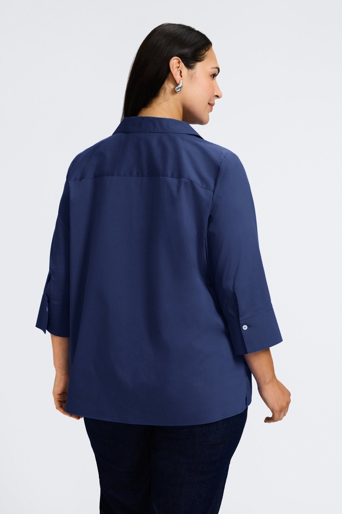 Julia Plus No Iron Stretch Cotton 3/4 Sleeve Popover Shirt for Women - Wrinkle-Free Comfort Top for Office & Casual Wear