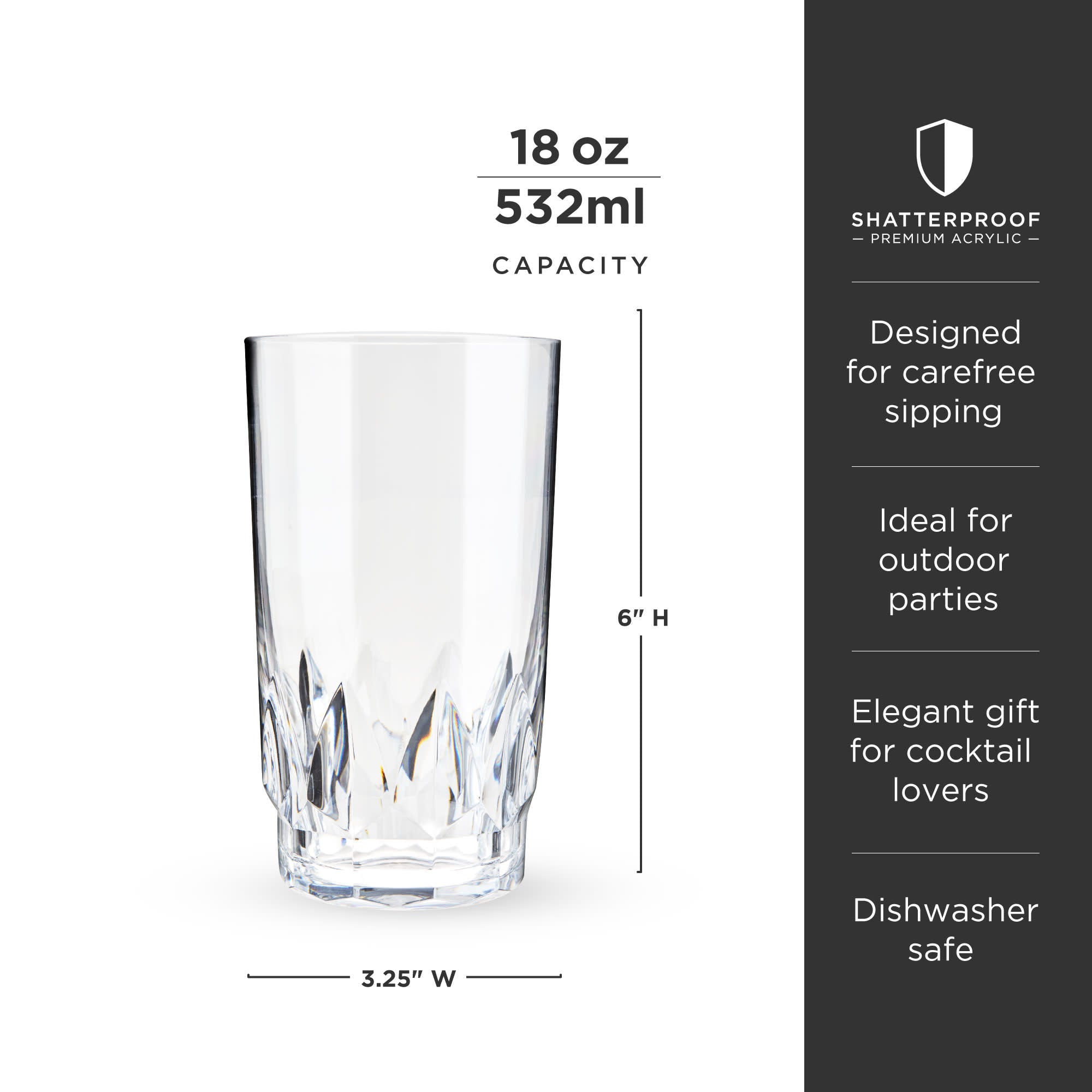 Shatterproof Acrylic Highball Tumblers Set of 4 - Unbreakable Drinking Glasses for Cocktails, Iced Coffee & Smoothies - Perfect for Pool Parties, BBQs & Outdoor Entertaining