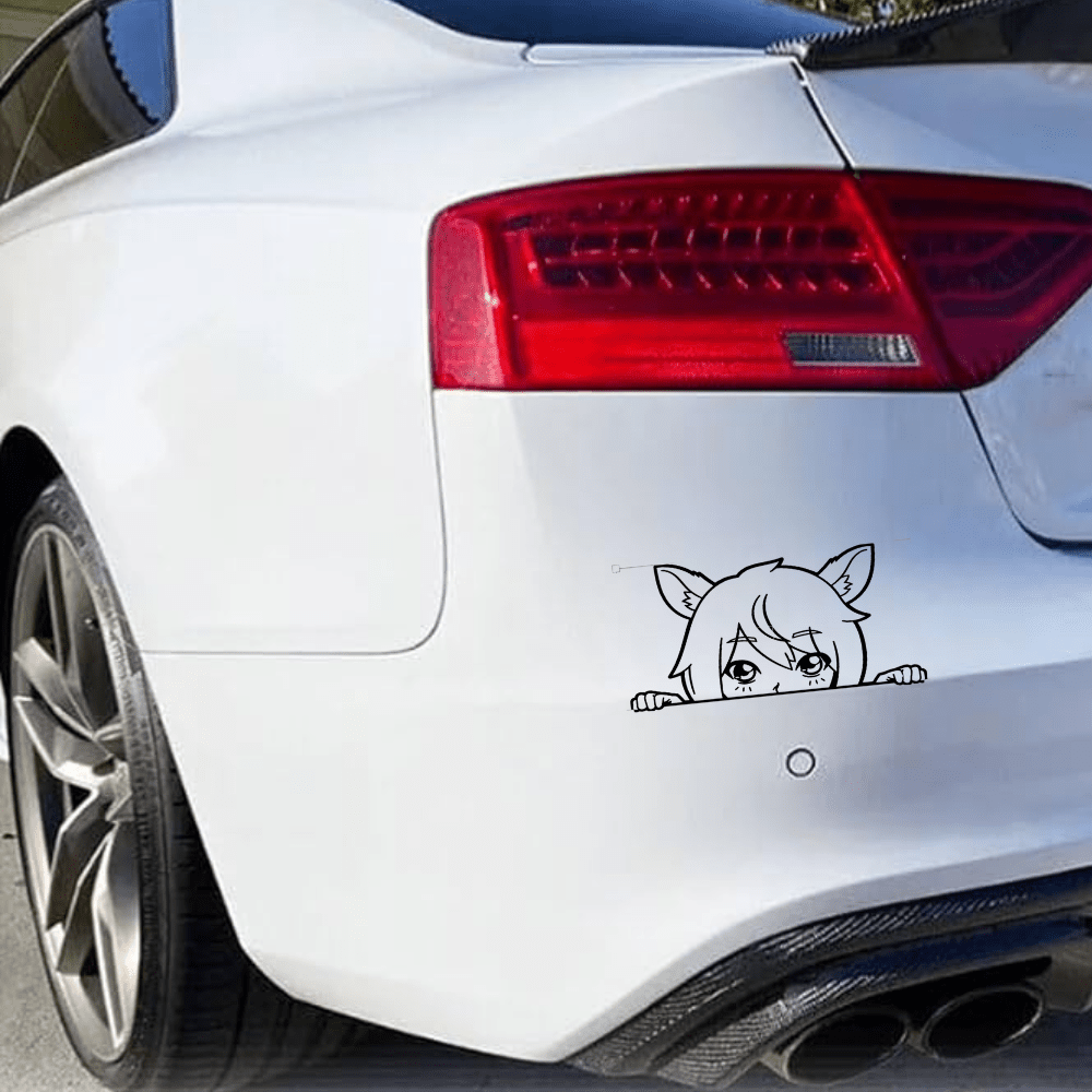 Custom EPP® Windshield & Bumper Vinyl Decals - Anime Catgirl Peek Design Stickers for Cars, Trucks & Motorcycles - Perfect for Anime Fans & Car Enthusiasts