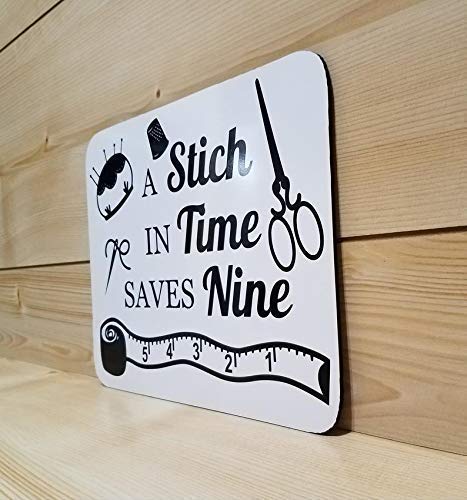 Handmade Wooden Quilt Sign - 'A Stitch in Time Saves Nine' Wall Art - Rustic Sewing Room Decor - Perfect for Quilting Studios & Craft Room Wall Hangings