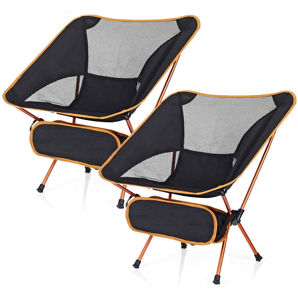 Ultralight Portable Folding Beach Chairs (2-Pack) with Carry Bag - Compact Outdoor Camping Chairs for Travel, Backpacking, Picnics & Beach - Orange, 16.5