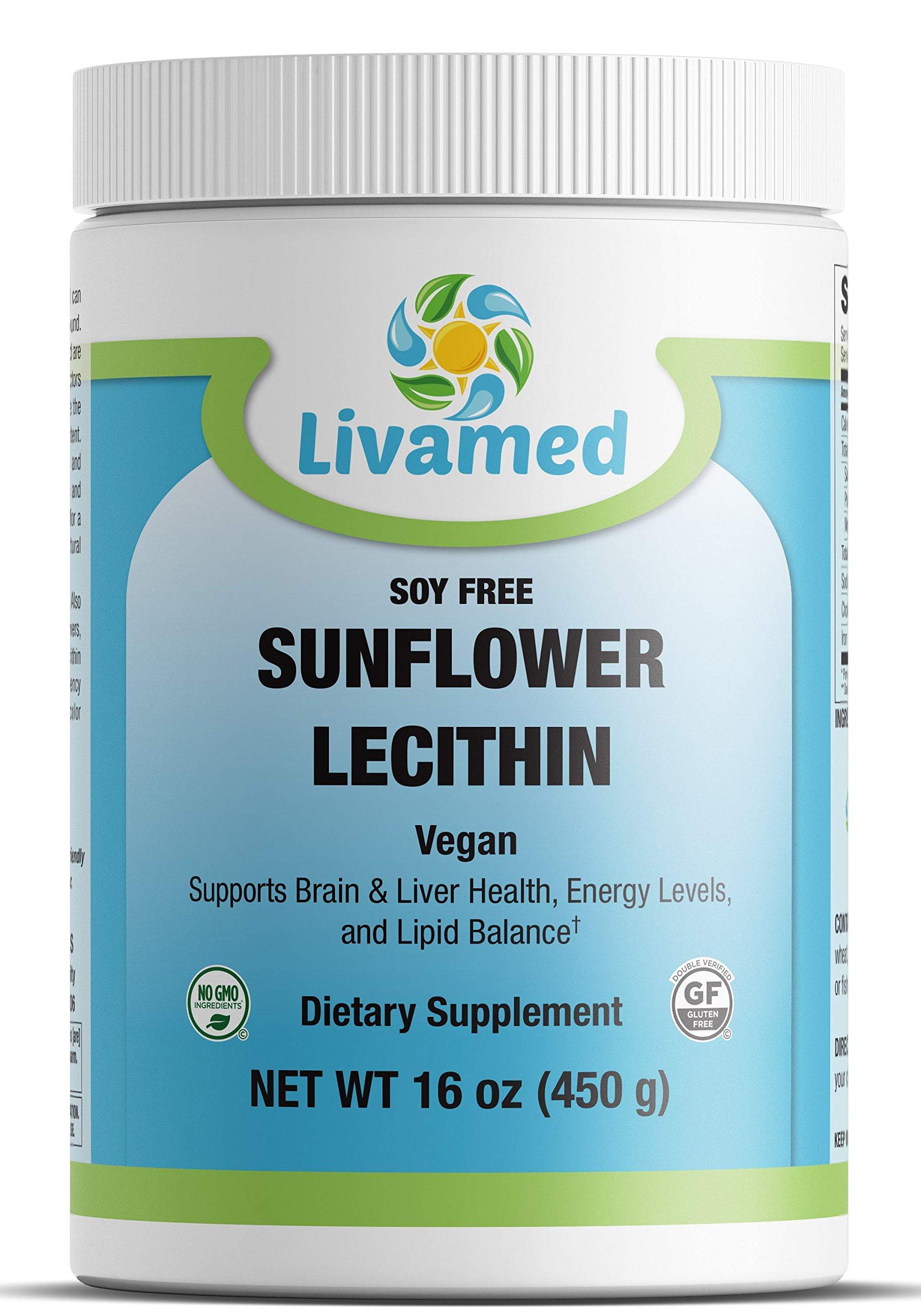 Organic Sunflower Lecithin Powder - Non-GMO, 16oz (454g) Bulk - Natural Emulsifier for Baking, Smoothies & Supplement Use - Vegan, Gluten-Free - Supports Brain & Liver Health