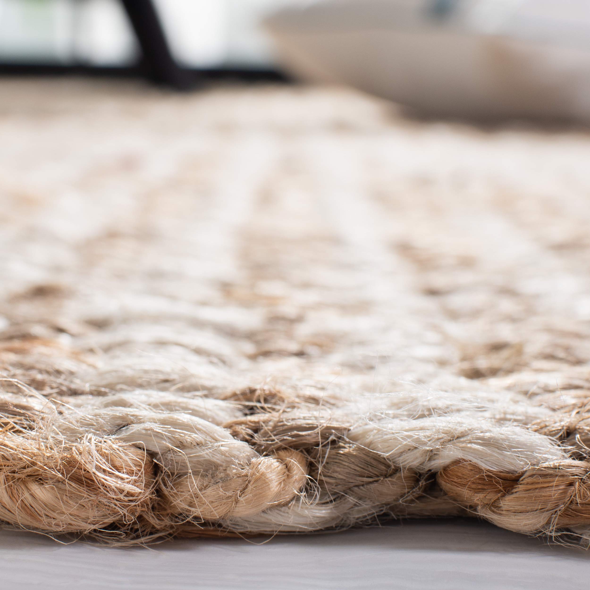 SAFAVIEH Natural Fiber Collection 7' Square Ivory NF734A Handmade Farmhouse Stripe Premium Jute Area Rug - Perfect for Living Room, Bedroom & Boho Home Decor