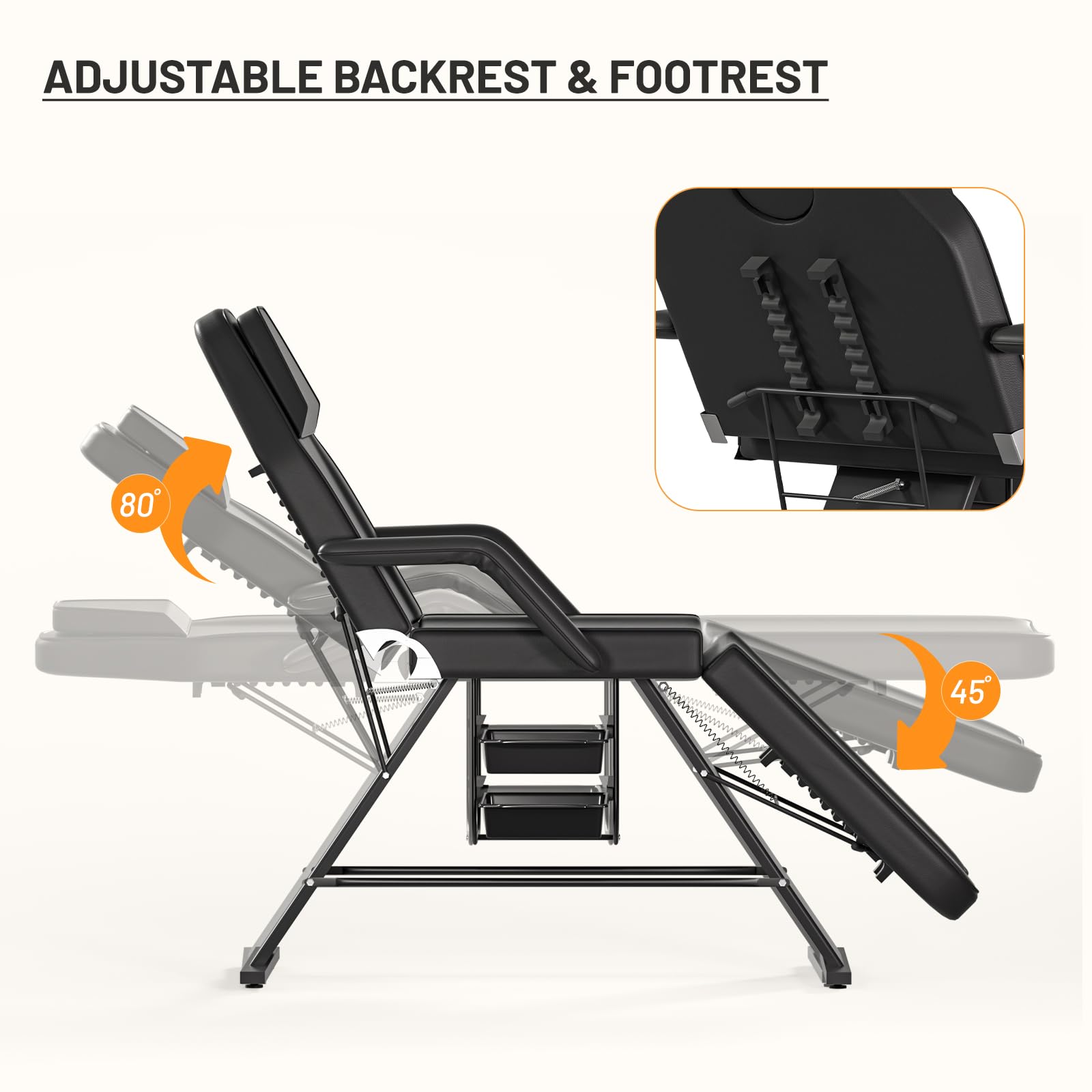 Professional Esthetician Bed & Tattoo Chair - Heavy Duty 440 lbs Capacity Facial, Lash & Spa Treatment Chair with 2 Storage Racks | Multi-Purpose Beauty Salon Furniture for Tattoo Artists, Estheticians & Cosmetologists | Perfect for Tattoo Studios, Beauty Salons & Spa Centers (Black, 10