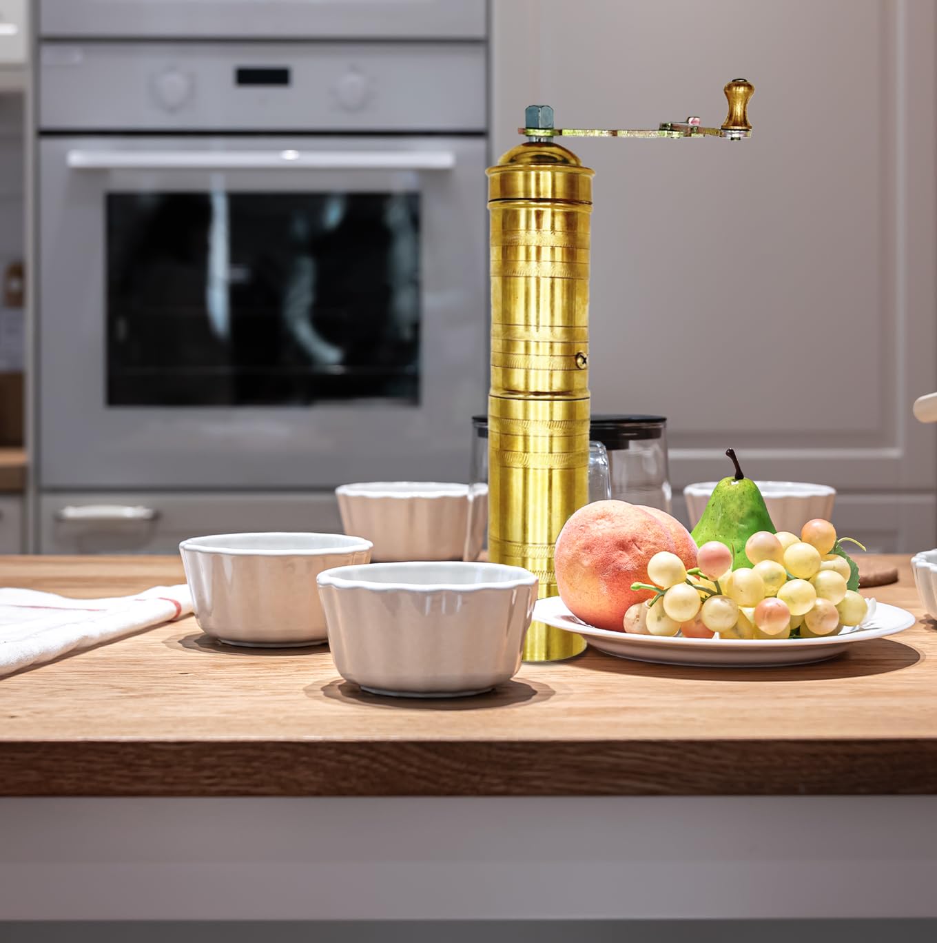 Premium Handmade 9 Inch Brass Manual Coffee Grinder & Pepper Mill - Adjustable Coarse to Fine Grind for Fresh Coffee Beans & Peppercorns - Turkish Style with Ergonomic Handle & Refillable Design - Perfect for Home Brewing, Camping & Gourmet Cooking