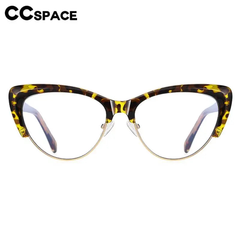 CCspace Unisex Full Rim Square Cat Eye Titanium Eyeglasses Frame 57455 - Lightweight Durable Glasses for Work, Reading & Fashion