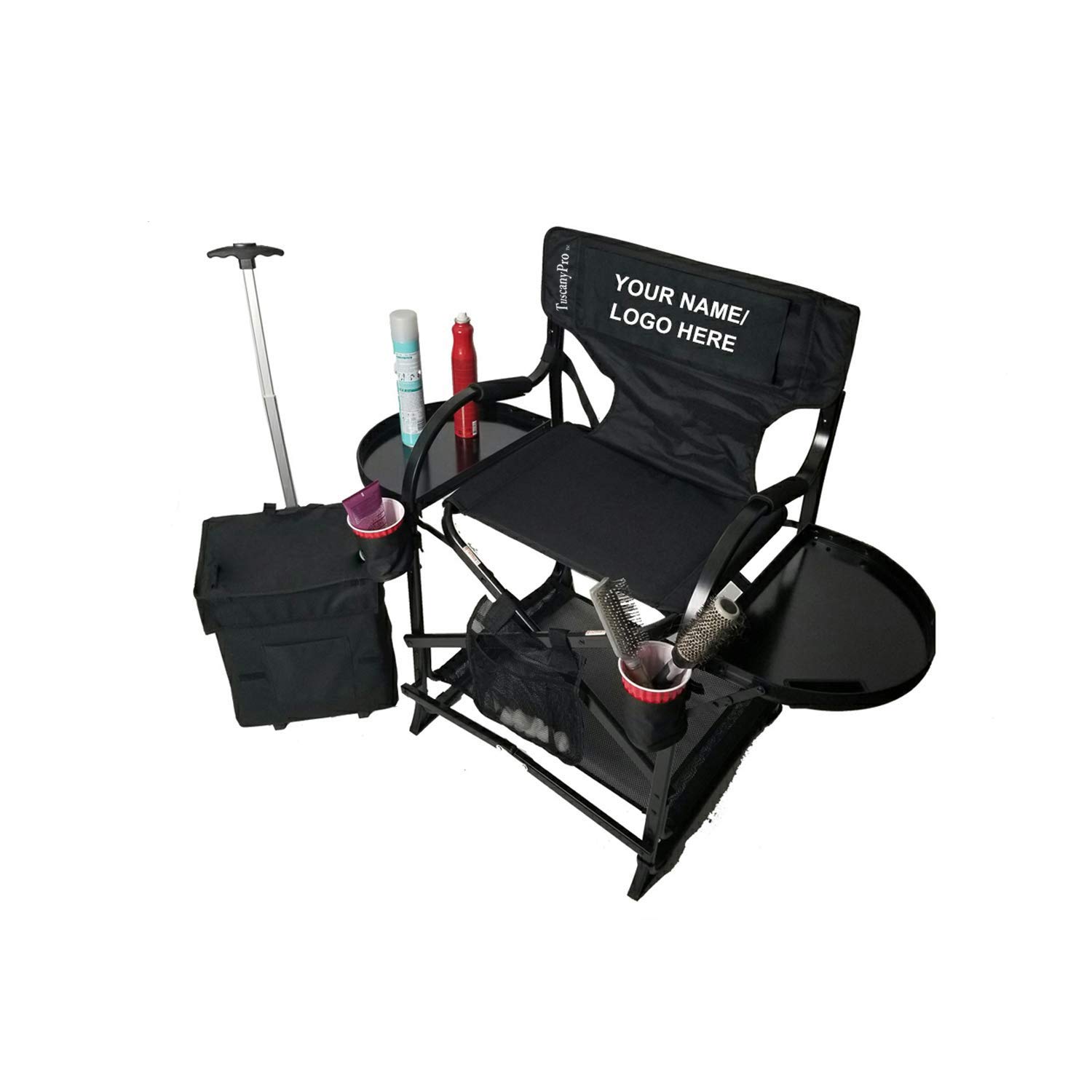 Portable Makeup Chair with Storage Cart - 25 Inch Adjustable Height for Salon, Bridal, Home & Professional Use - Includes Carry Bag for Travel & Events