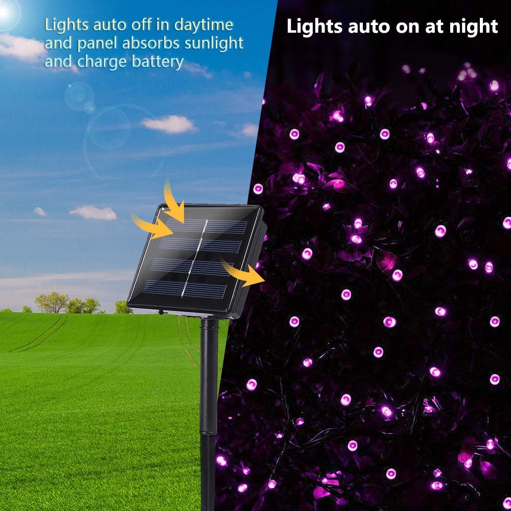 Toodour Solar Christmas Lights, 2 Packs 144ft 400 LED Waterproof Outdoor String Lights with 8 Lighting Modes - Solar Powered for Garden, Patio, Fence, Balcony & Christmas Tree Decoration (Purple) | Perfect for Holiday, Party, Wedding & Outdoor Decor